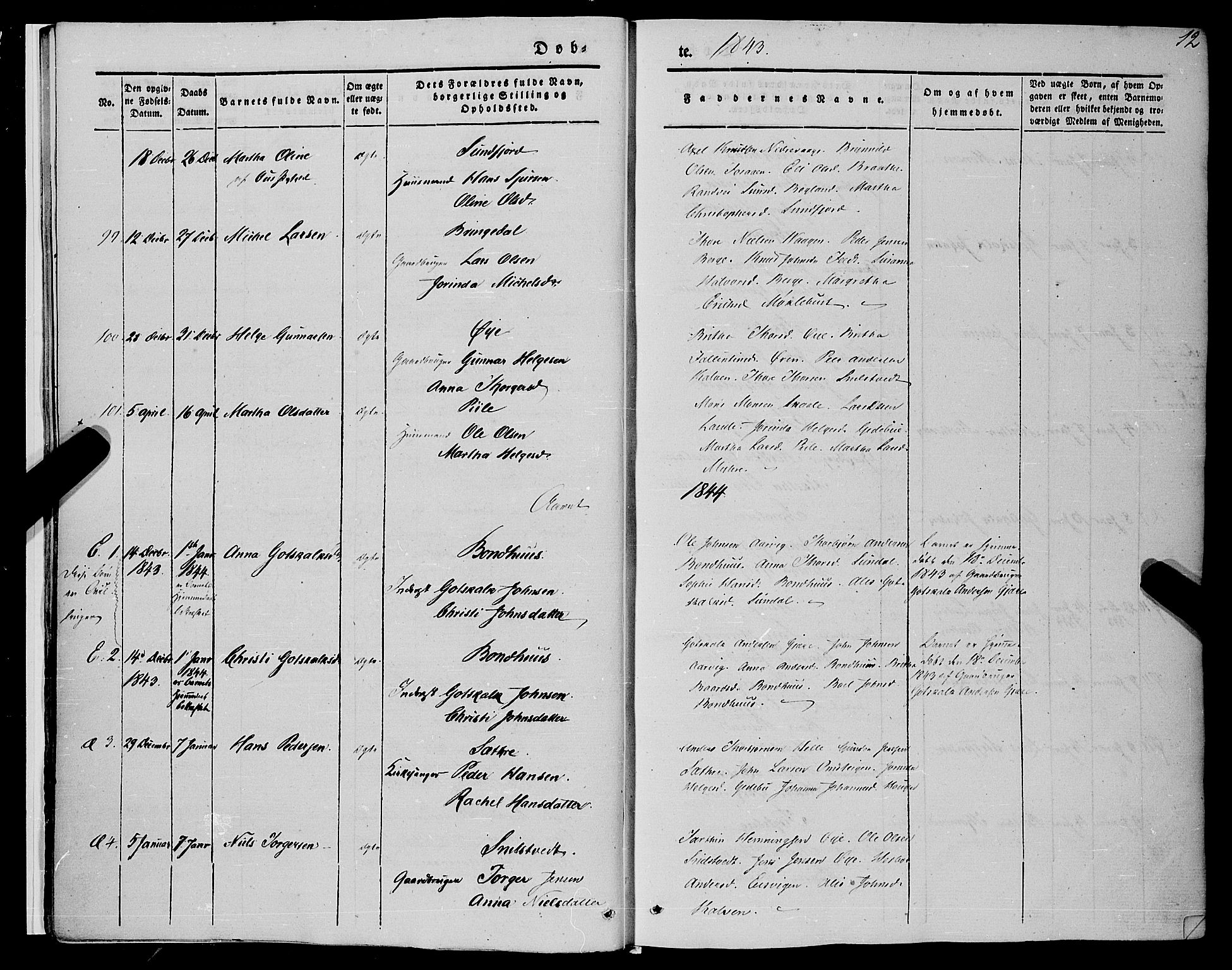 Kvinnherad sokneprestembete, AV/SAB-A-76401/H/Haa: Parish register (official) no. A 7, 1843-1853, p. 12