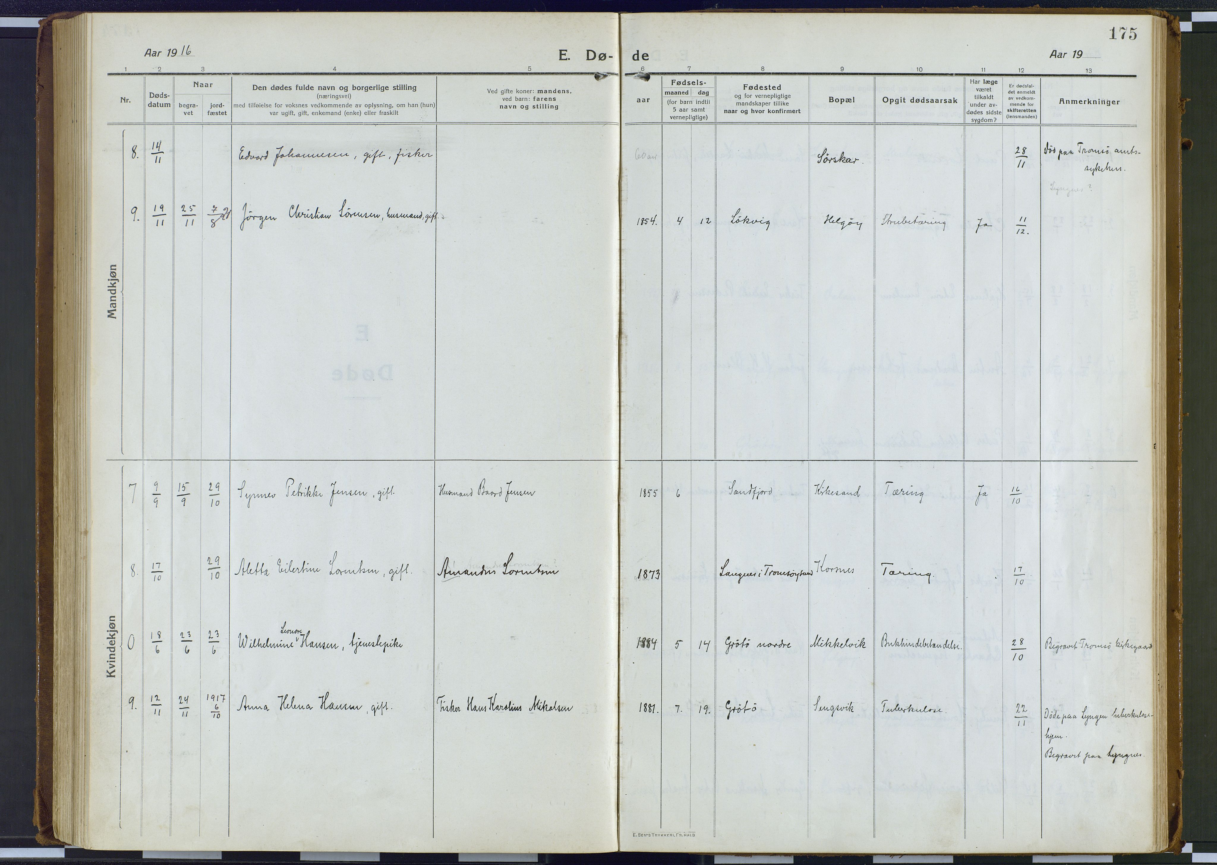 Karlsøy sokneprestembete, AV/SATØ-S-1299/H/Ha/Haa/L0016kirke: Parish register (official) no. 16, 1916-1934, p. 175