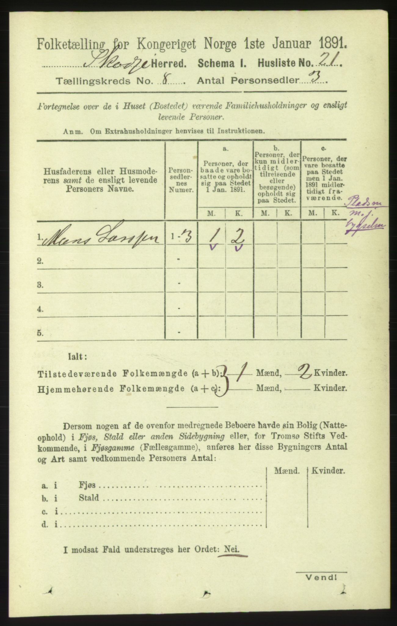 RA, 1891 census for 1529 Skodje, 1891, p. 1684