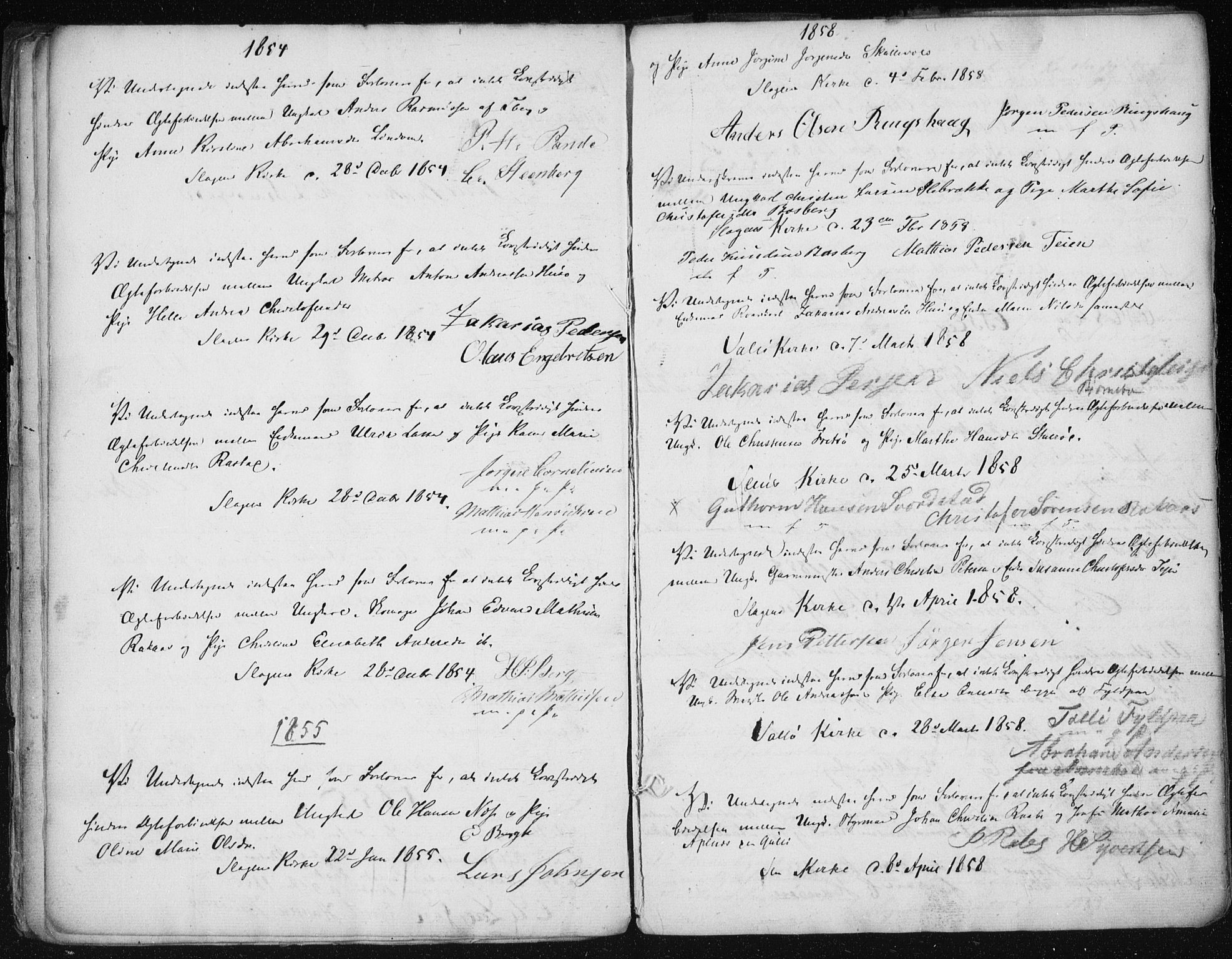 Sem kirkebøker, AV/SAKO-A-5/Y/Ya/L0001: Best man's statements no. 1, 1848-1864