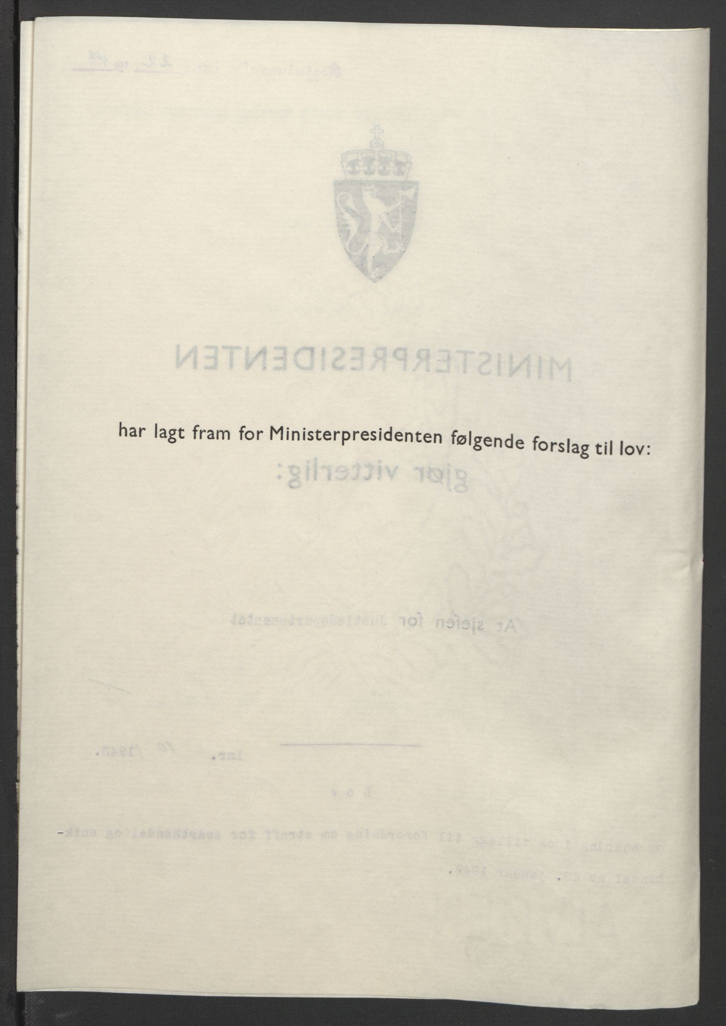 NS-administrasjonen 1940-1945 (Statsrådsekretariatet, de kommisariske statsråder mm), RA/S-4279/D/Db/L0099: Lover, 1943, p. 41