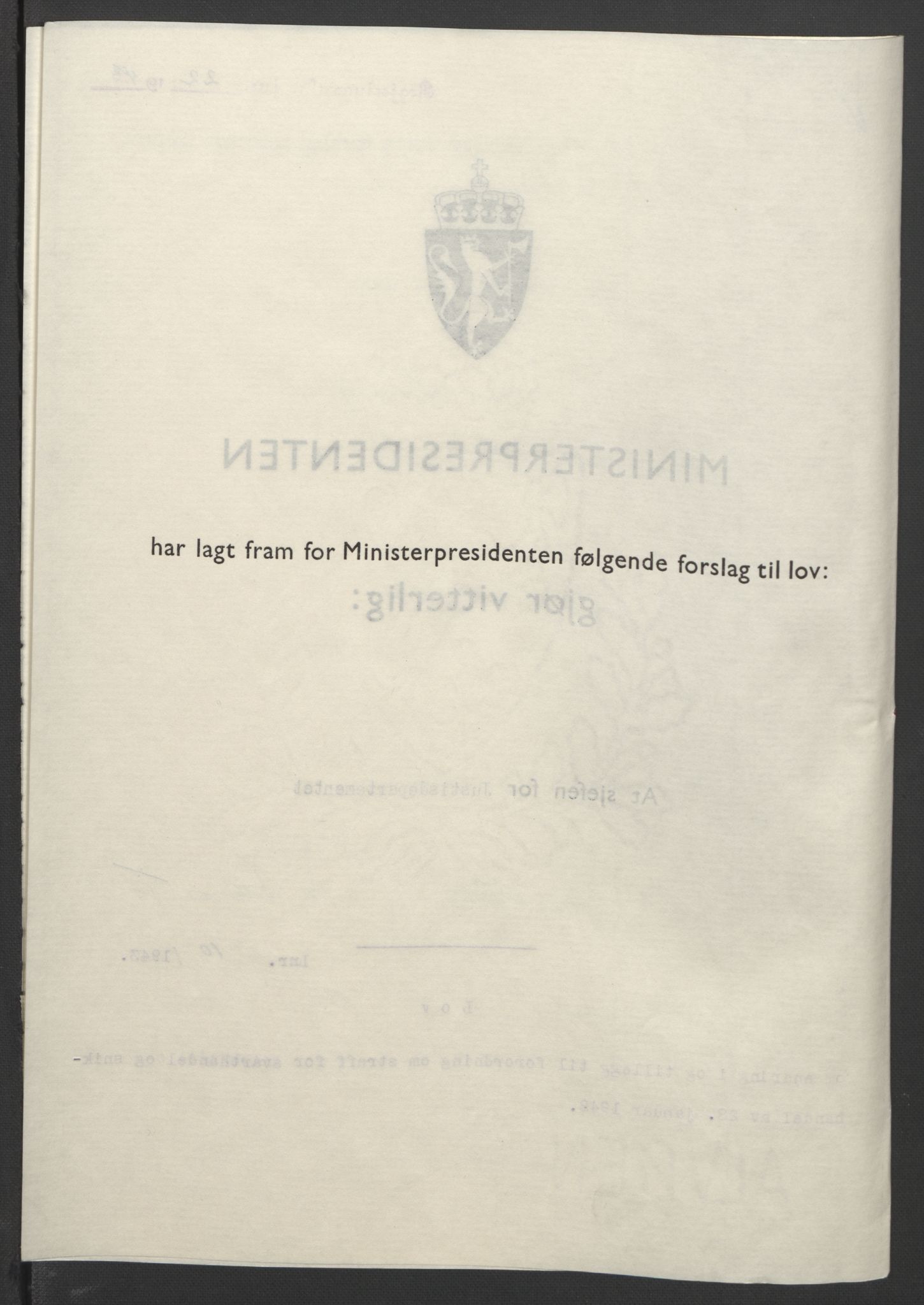 NS-administrasjonen 1940-1945 (Statsrådsekretariatet, de kommisariske statsråder mm), AV/RA-S-4279/D/Db/L0099: Lover, 1943, p. 41