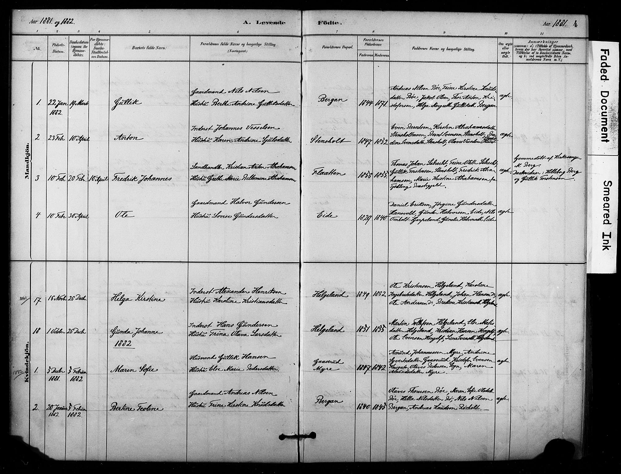 Lardal kirkebøker, AV/SAKO-A-350/F/Fd/L0001: Parish register (official) no. IV 1, 1881-1907, p. 4