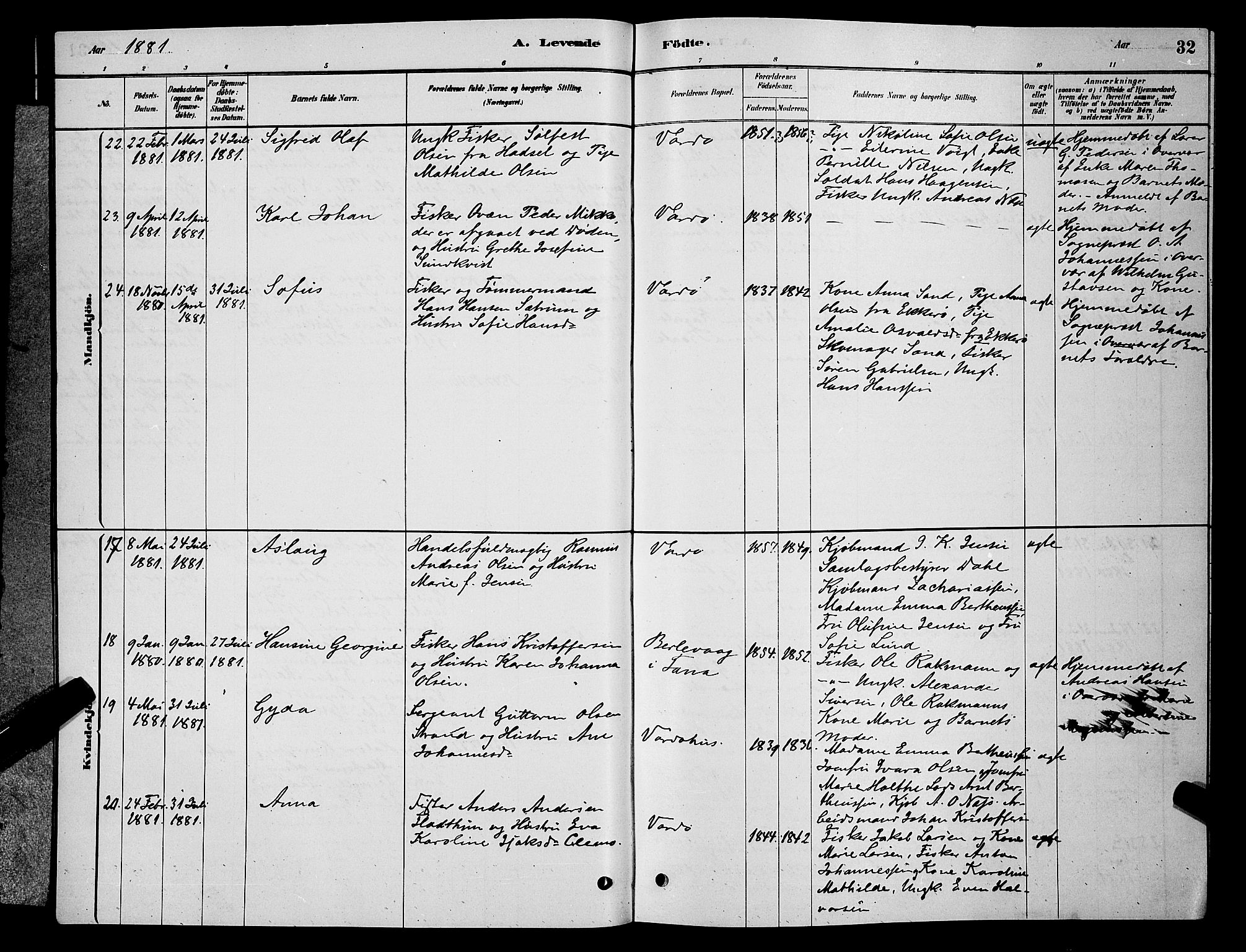 Vardø sokneprestkontor, AV/SATØ-S-1332/H/Hb/L0004klokker: Parish register (copy) no. 4, 1879-1887, p. 32