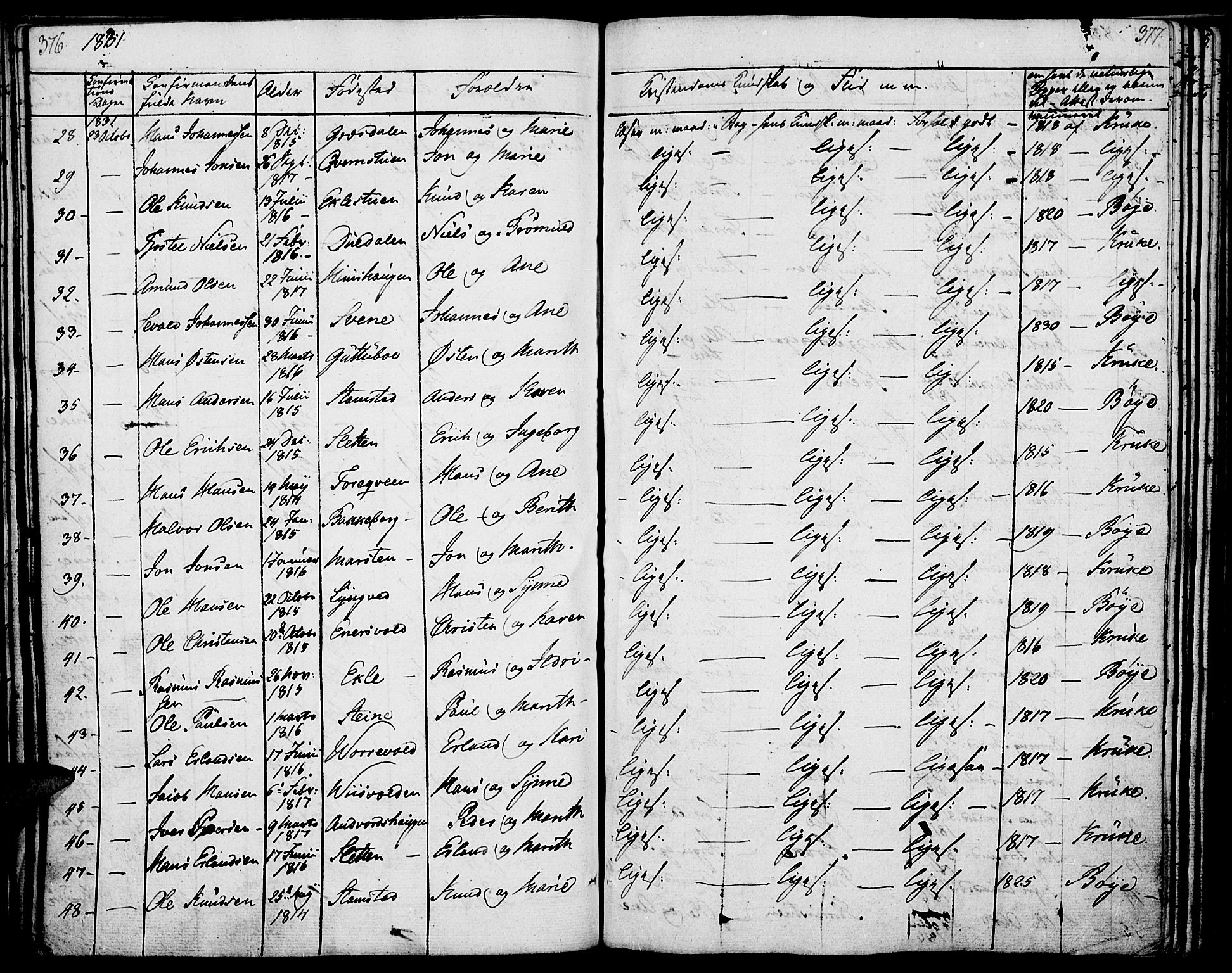 Lom prestekontor, AV/SAH-PREST-070/K/L0005: Parish register (official) no. 5, 1825-1837, p. 376-377