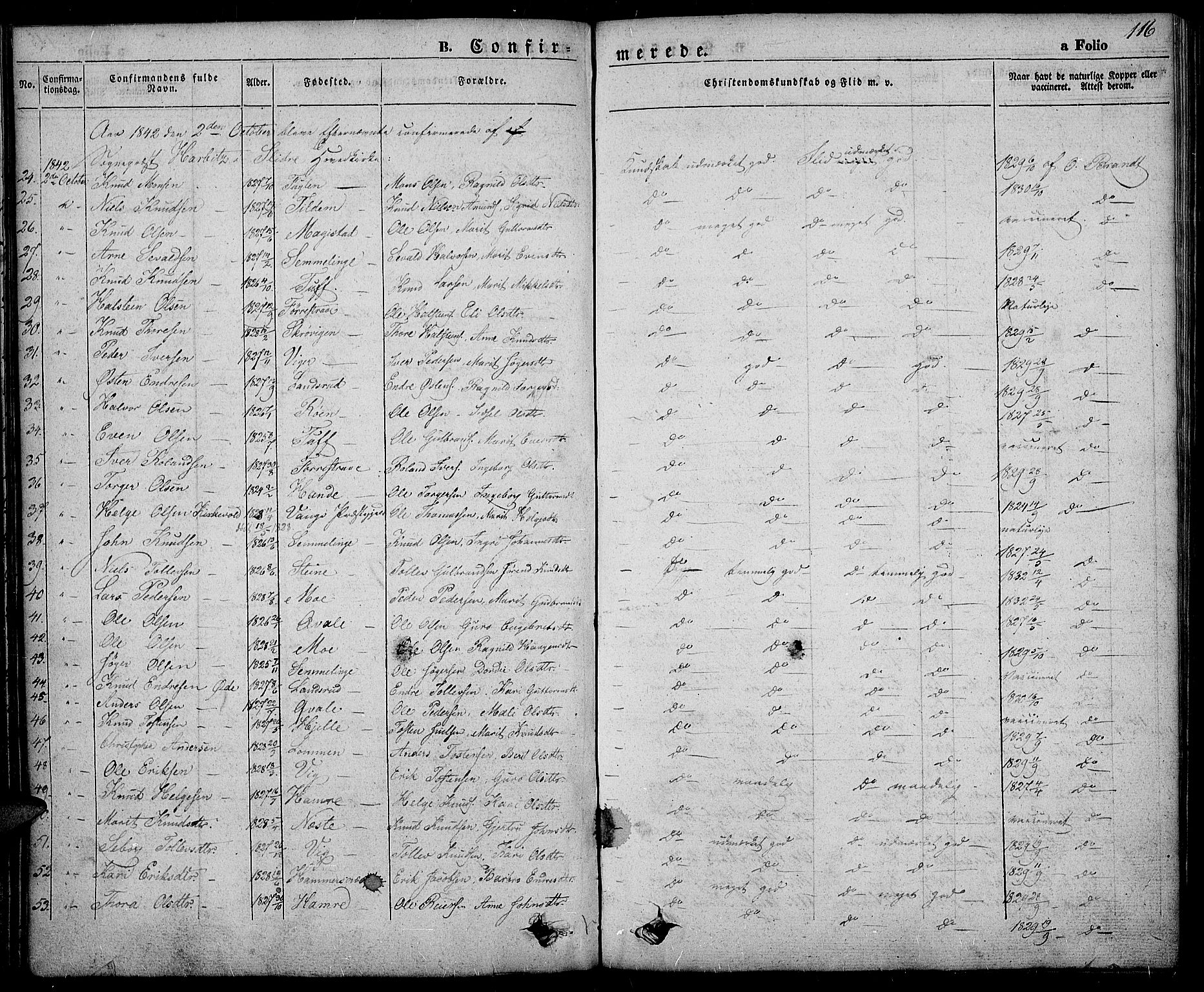 Slidre prestekontor, SAH/PREST-134/H/Ha/Haa/L0003: Parish register (official) no. 3, 1831-1843, p. 116