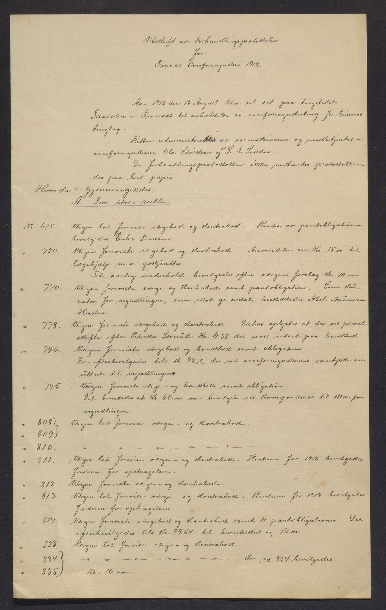 Finnaas kommune. Overformynderiet, IKAH/1218a-812/R/Ra/Raa/L0008/0006: Årlege rekneskap m/vedlegg / Årlege rekneskap m/vedlegg, 1912