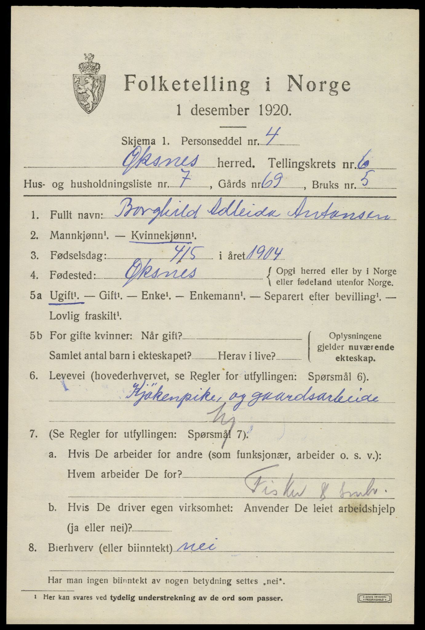 SAT, 1920 census for Øksnes, 1920, p. 4954