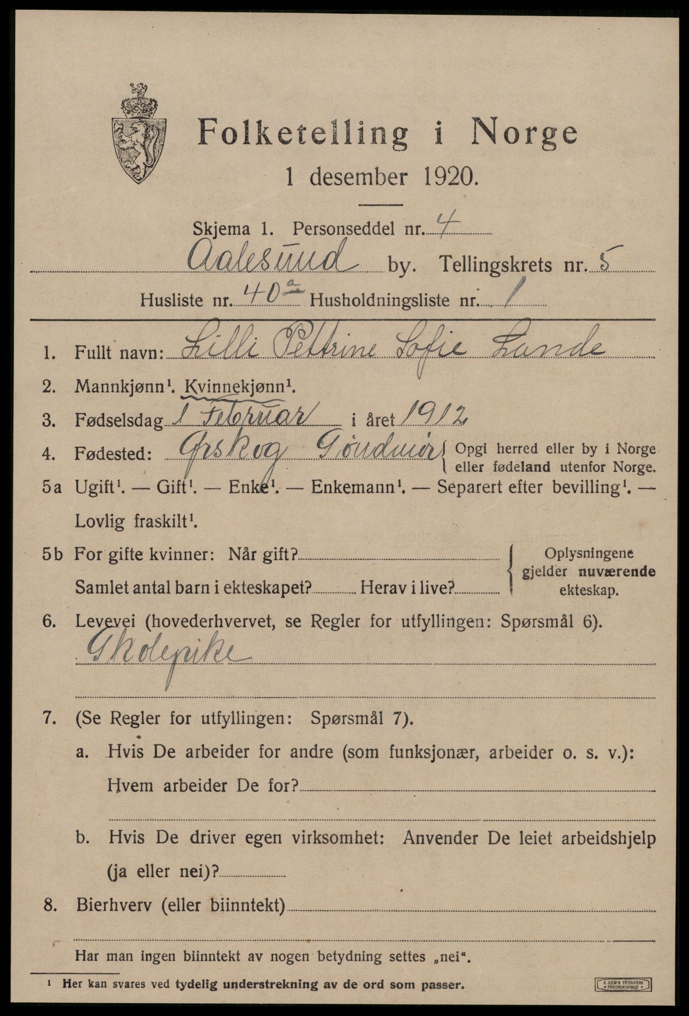 SAT, 1920 census for Ålesund, 1920, p. 17620