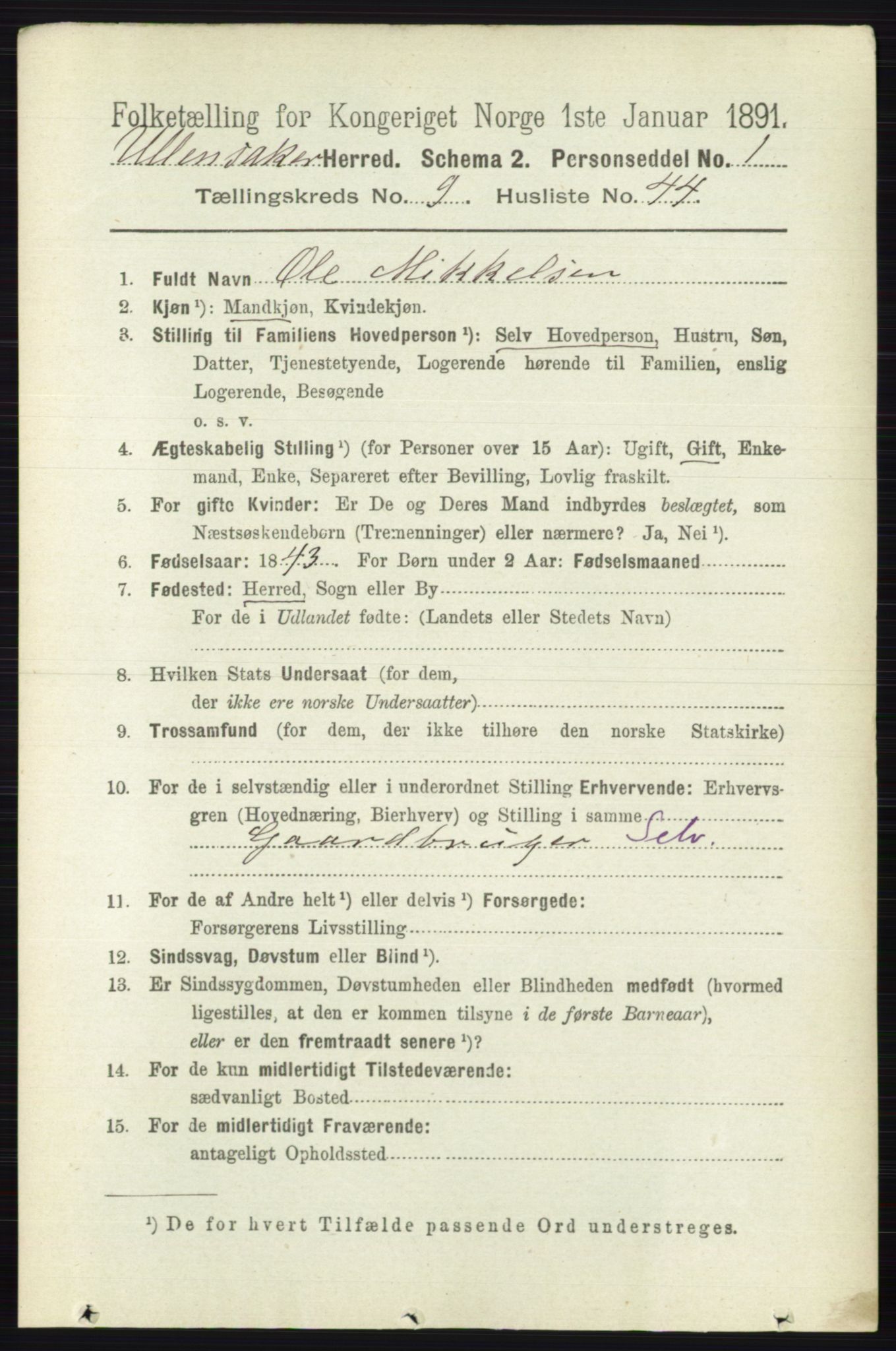 RA, 1891 census for 0235 Ullensaker, 1891, p. 4315