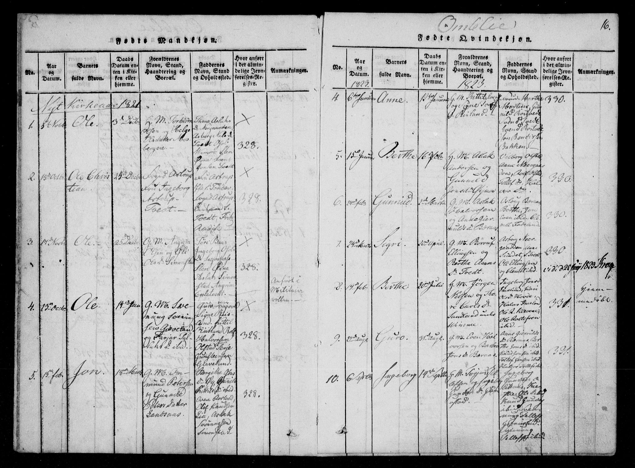 Åmli sokneprestkontor, SAK/1111-0050/F/Fa/Fac/L0006: Parish register (official) no. A 6, 1816-1829, p. 16