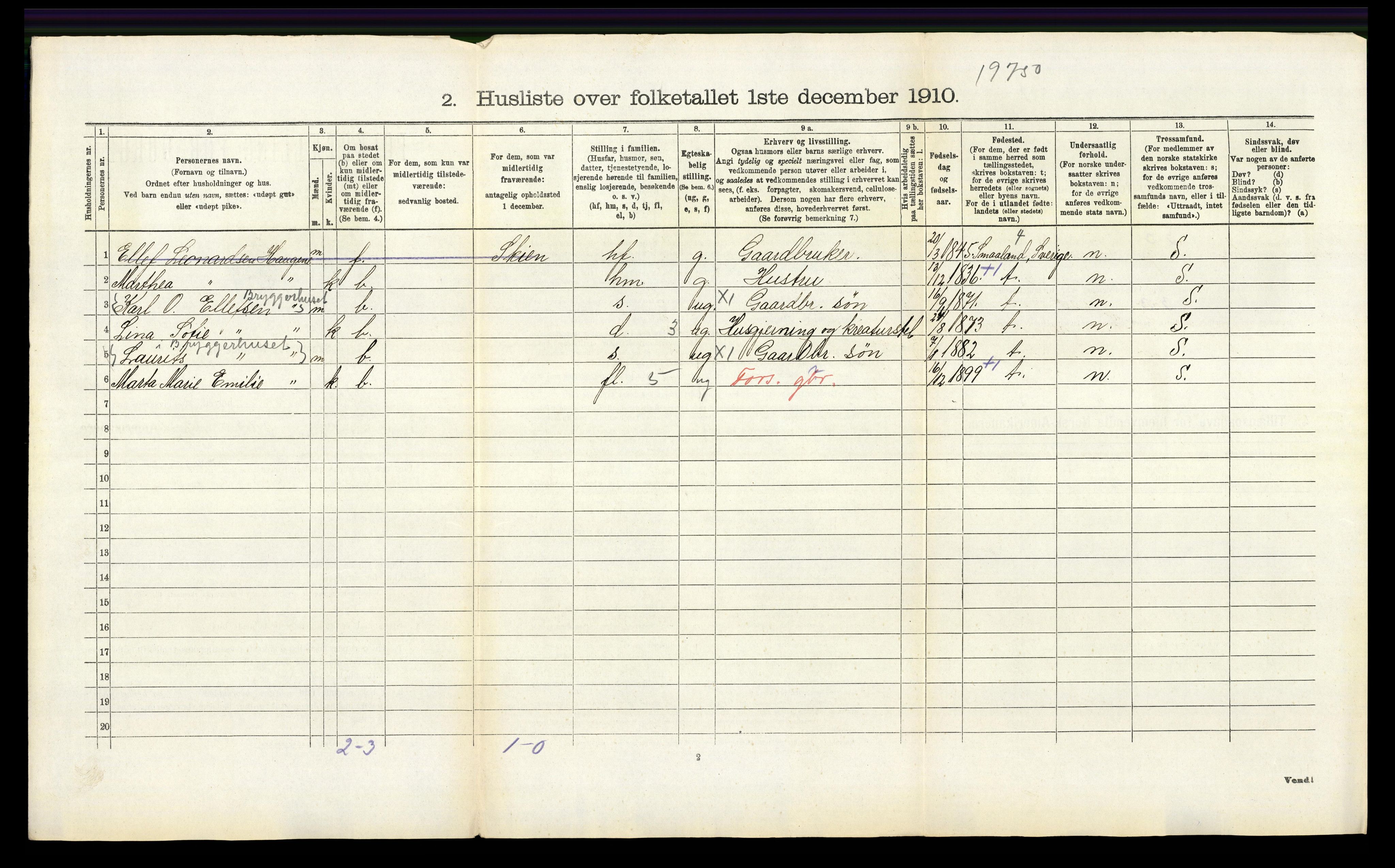 RA, 1910 census for Brunlanes, 1910, p. 220