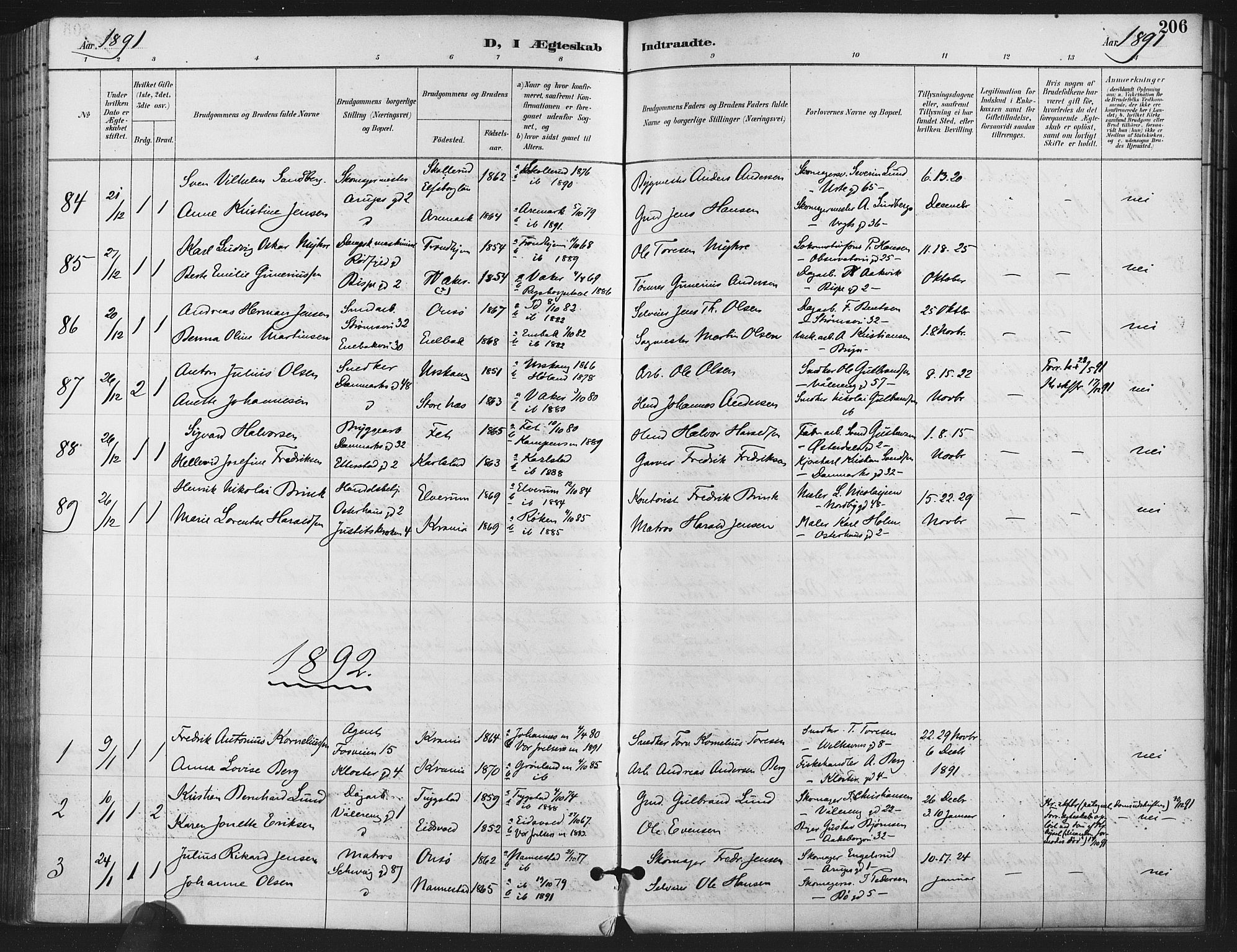 Gamlebyen prestekontor Kirkebøker, SAO/A-10884/F/Fa/L0008: Parish register (official) no. 8, 1891-1908, p. 206
