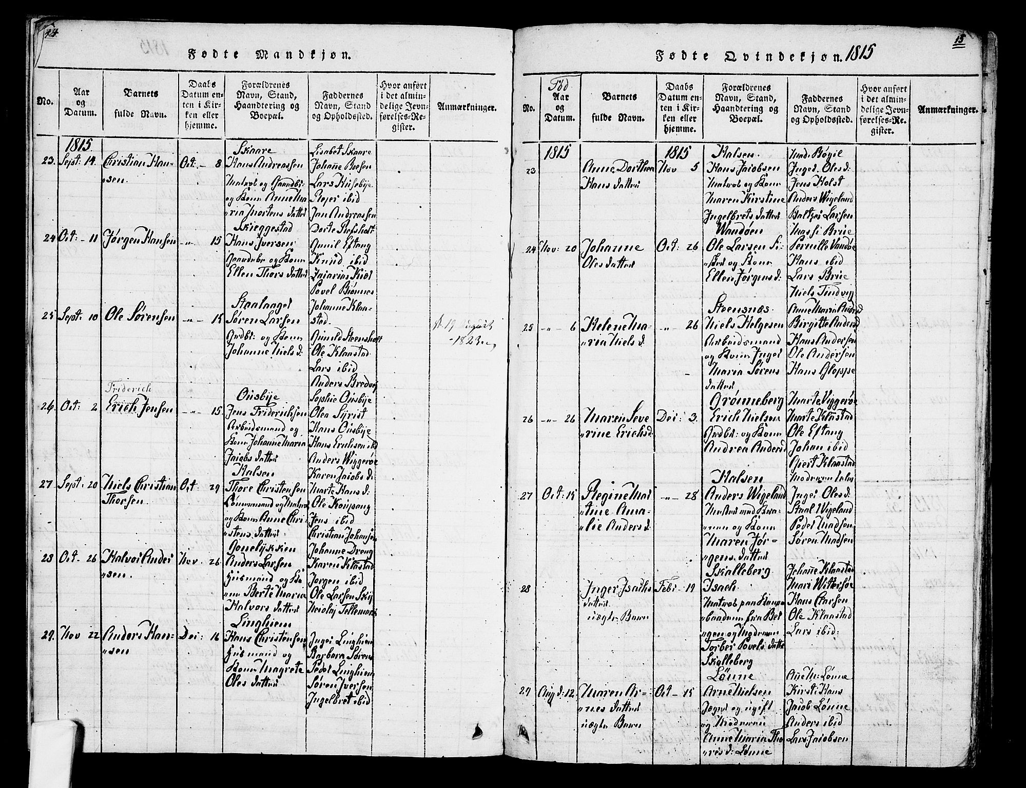 Tjølling kirkebøker, SAKO/A-60/F/Fa/L0005: Parish register (official) no. 5, 1814-1836, p. 14-15