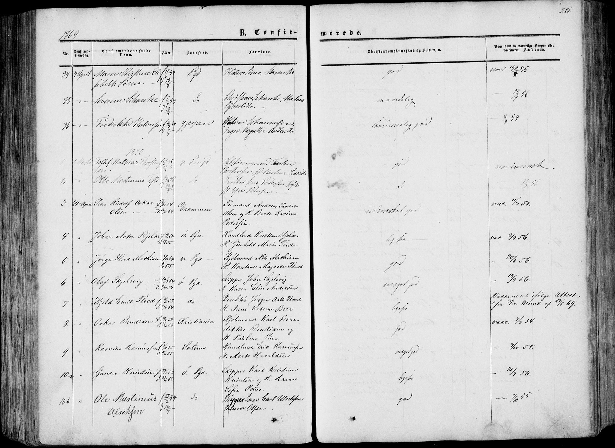 Porsgrunn kirkebøker , AV/SAKO-A-104/F/Fa/L0007: Parish register (official) no. 7, 1858-1877, p. 221