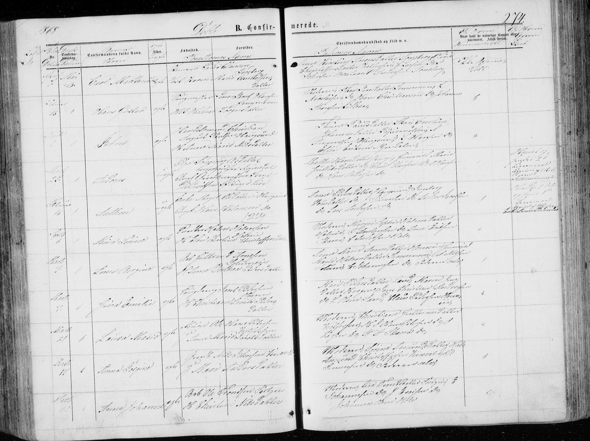 Eiker kirkebøker, AV/SAKO-A-4/G/Ga/L0003: Parish register (copy) no. I 3, 1856-1871, p. 274