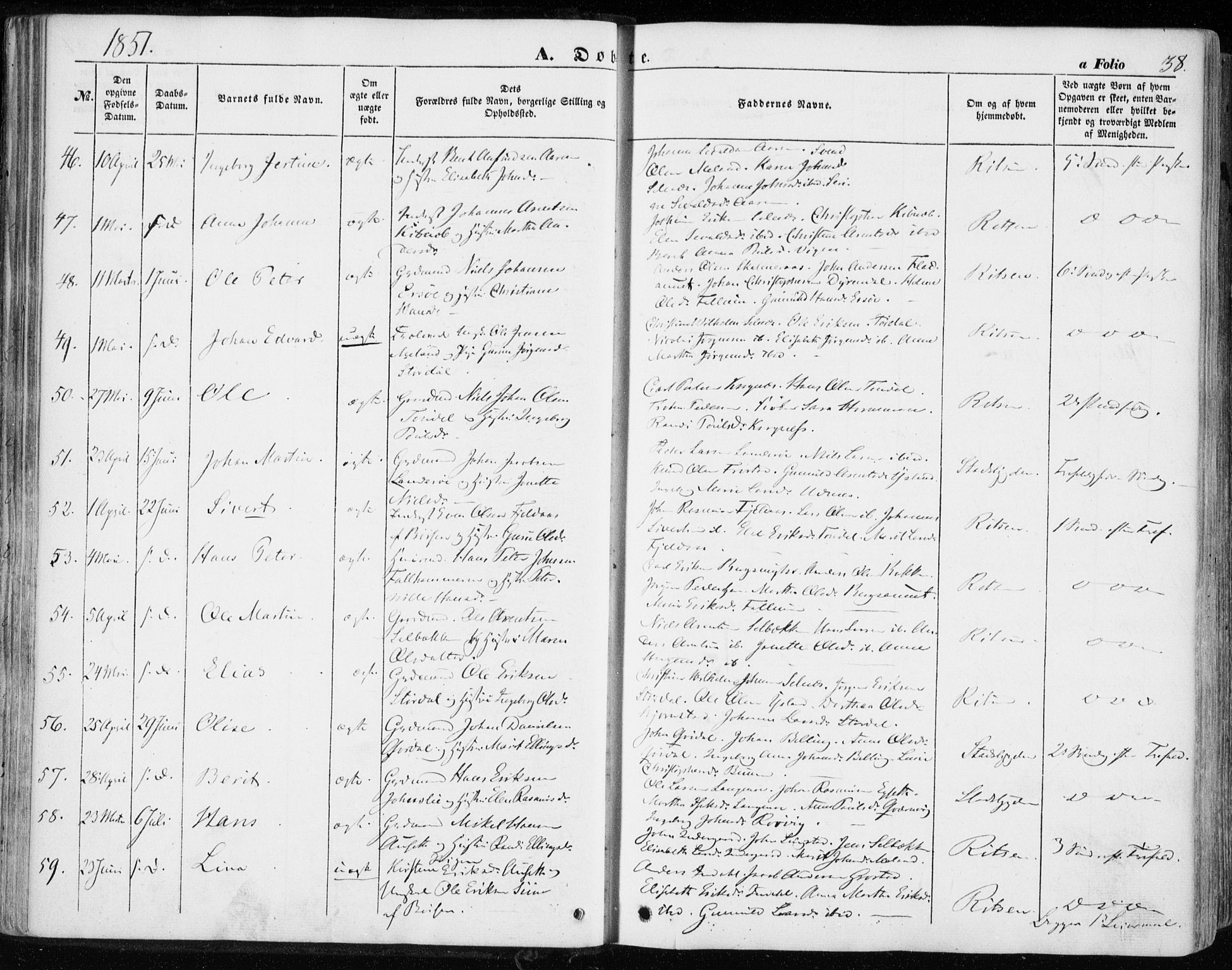 Ministerialprotokoller, klokkerbøker og fødselsregistre - Sør-Trøndelag, SAT/A-1456/646/L0611: Parish register (official) no. 646A09, 1848-1857, p. 38