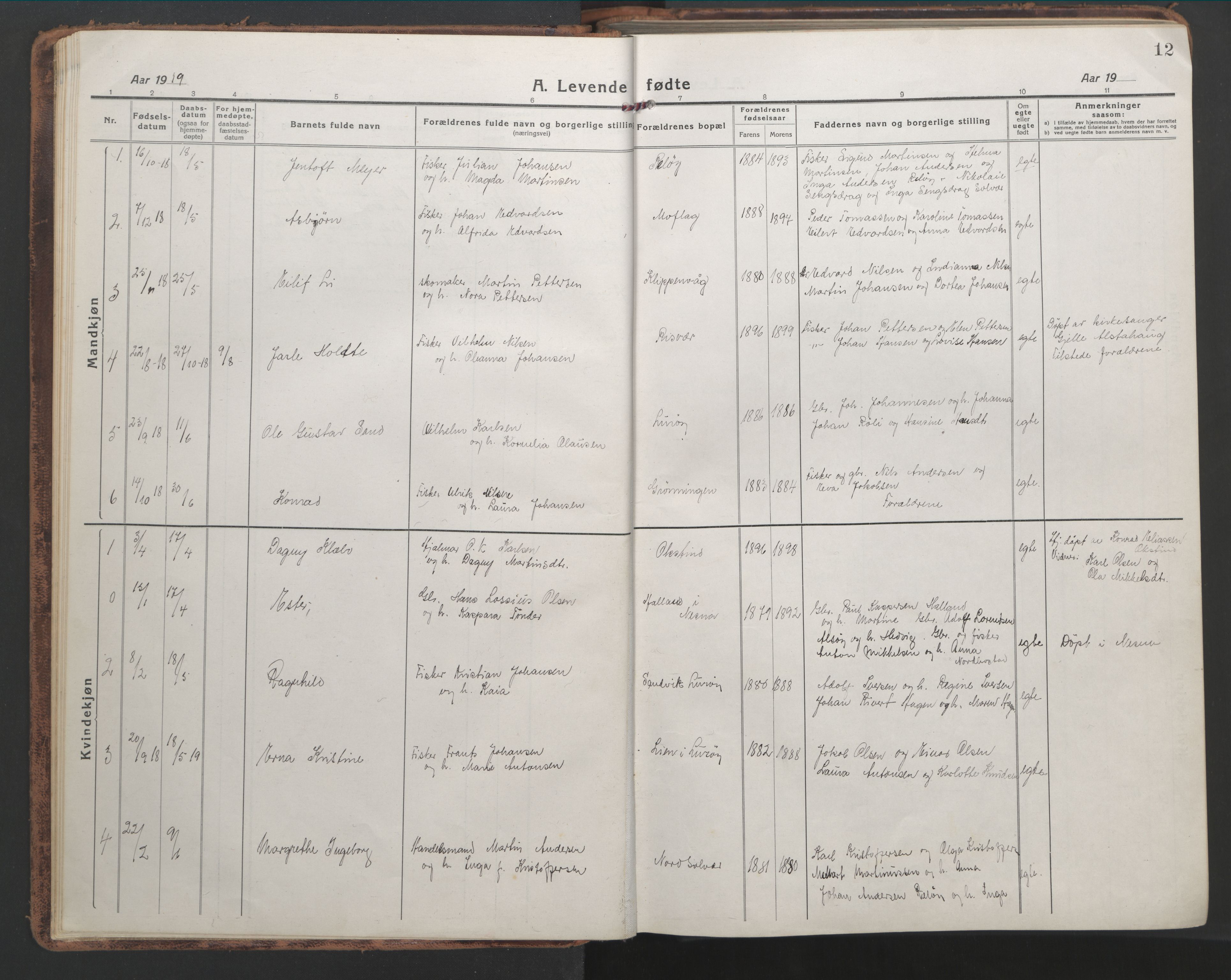 Ministerialprotokoller, klokkerbøker og fødselsregistre - Nordland, SAT/A-1459/839/L0574: Parish register (copy) no. 839C04, 1918-1950, p. 12