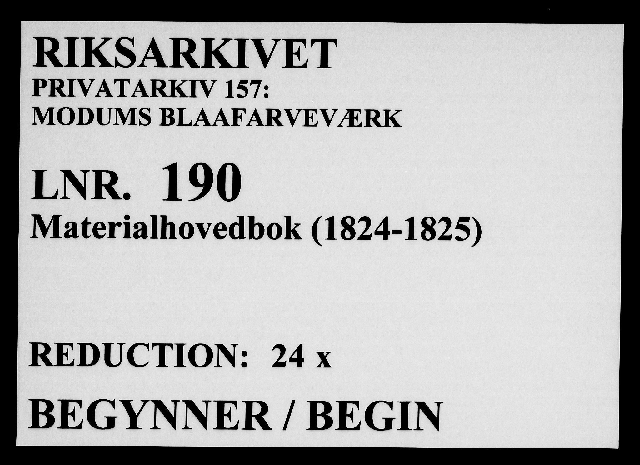 Modums Blaafarveværk, RA/PA-0157/G/Gd/Gdb/L0190: Materialhovedbok, 1824-1825, p. 1
