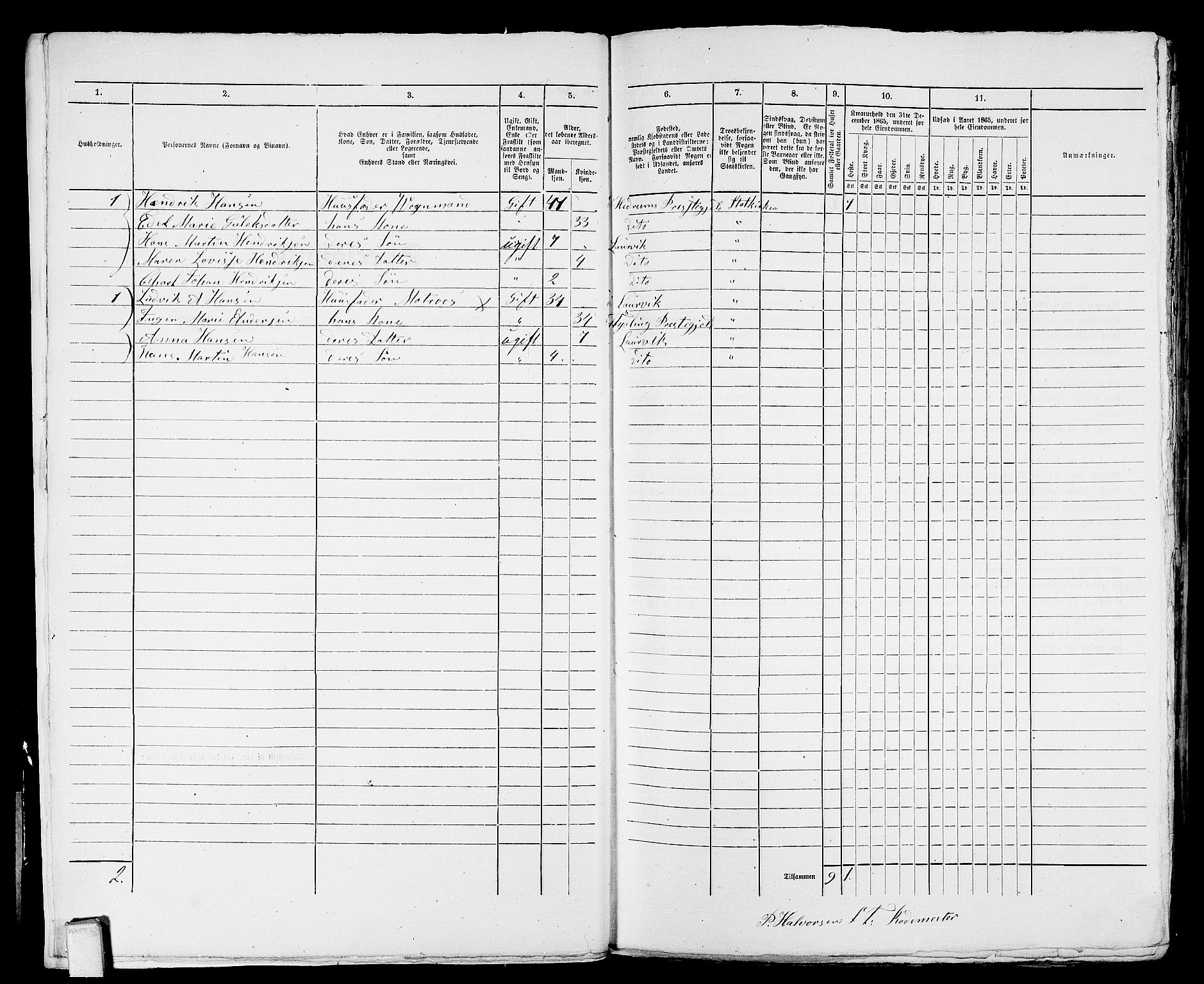 RA, 1865 census for Larvik, 1865, p. 670