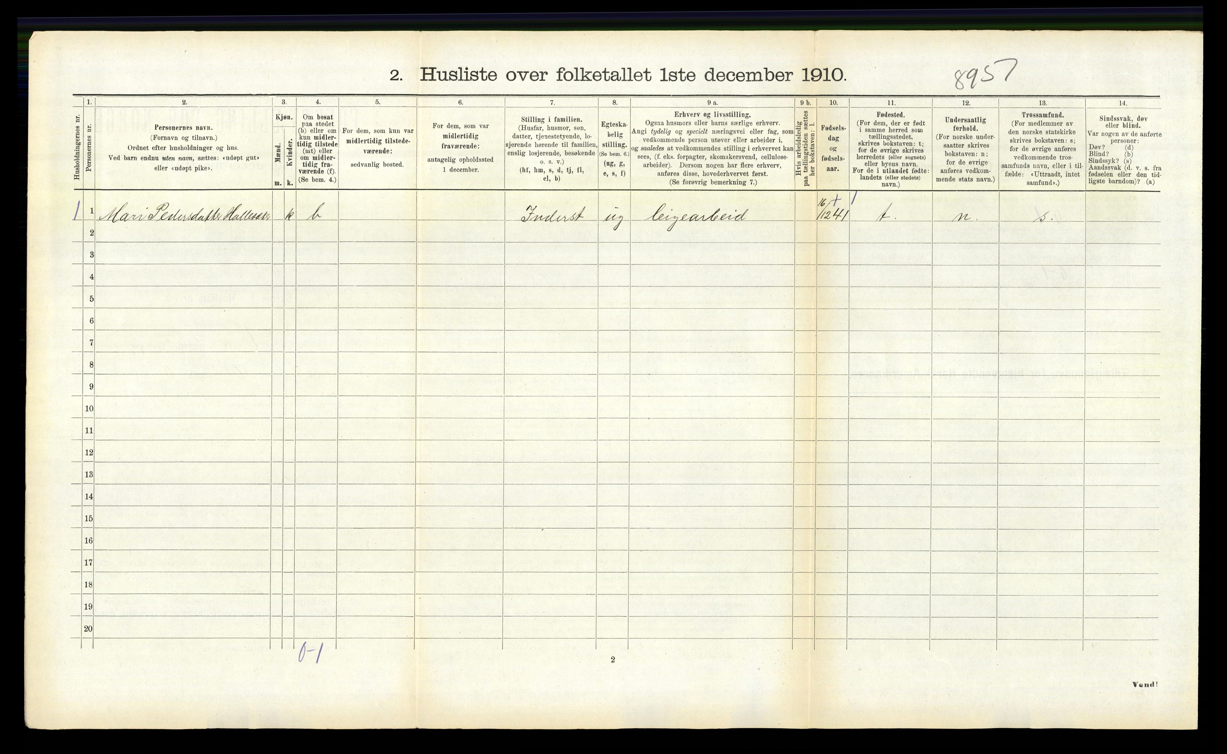 RA, 1910 census for Vik, 1910, p. 1040