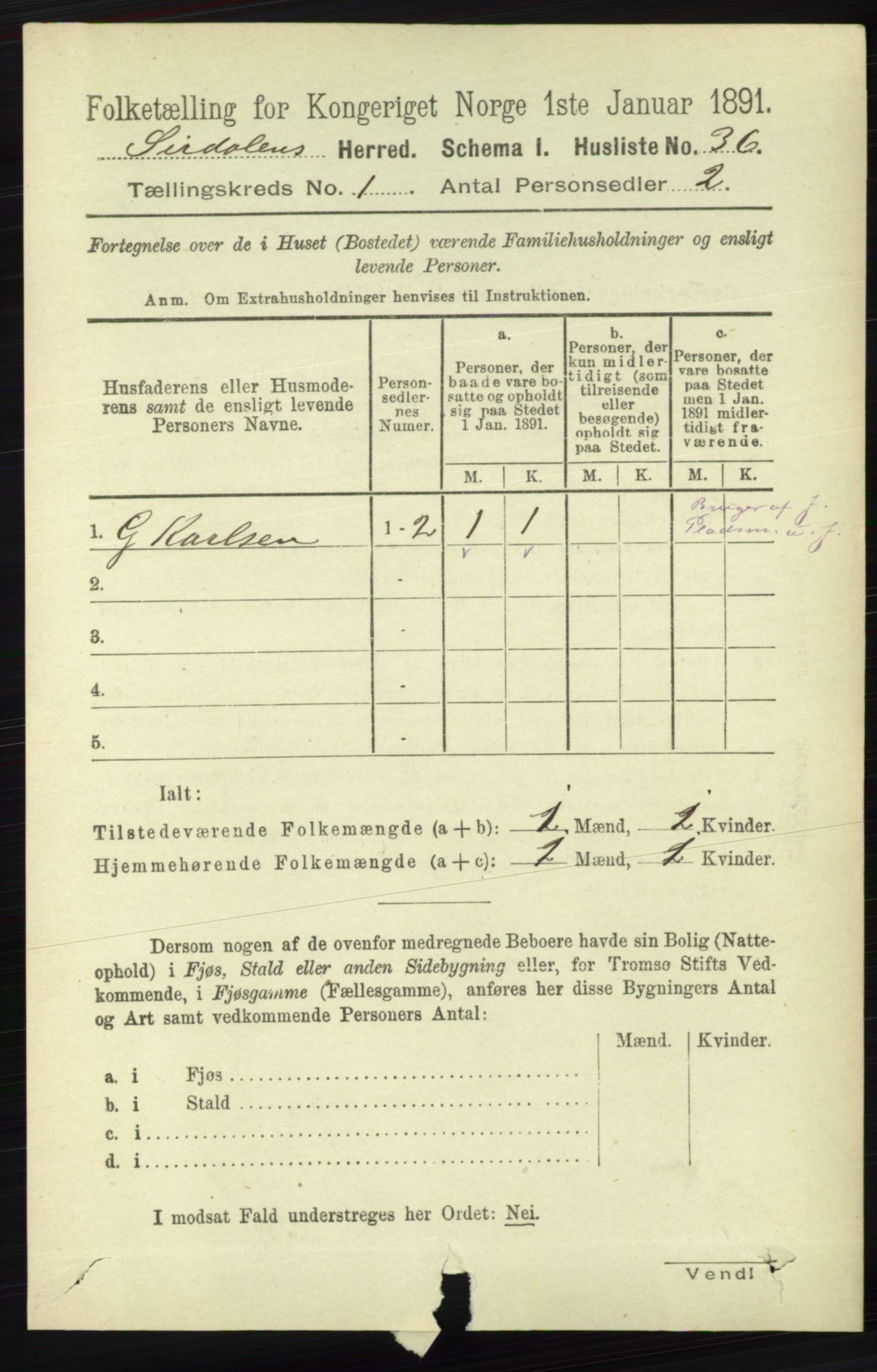 RA, 1891 census for 1046 Sirdal, 1891, p. 57