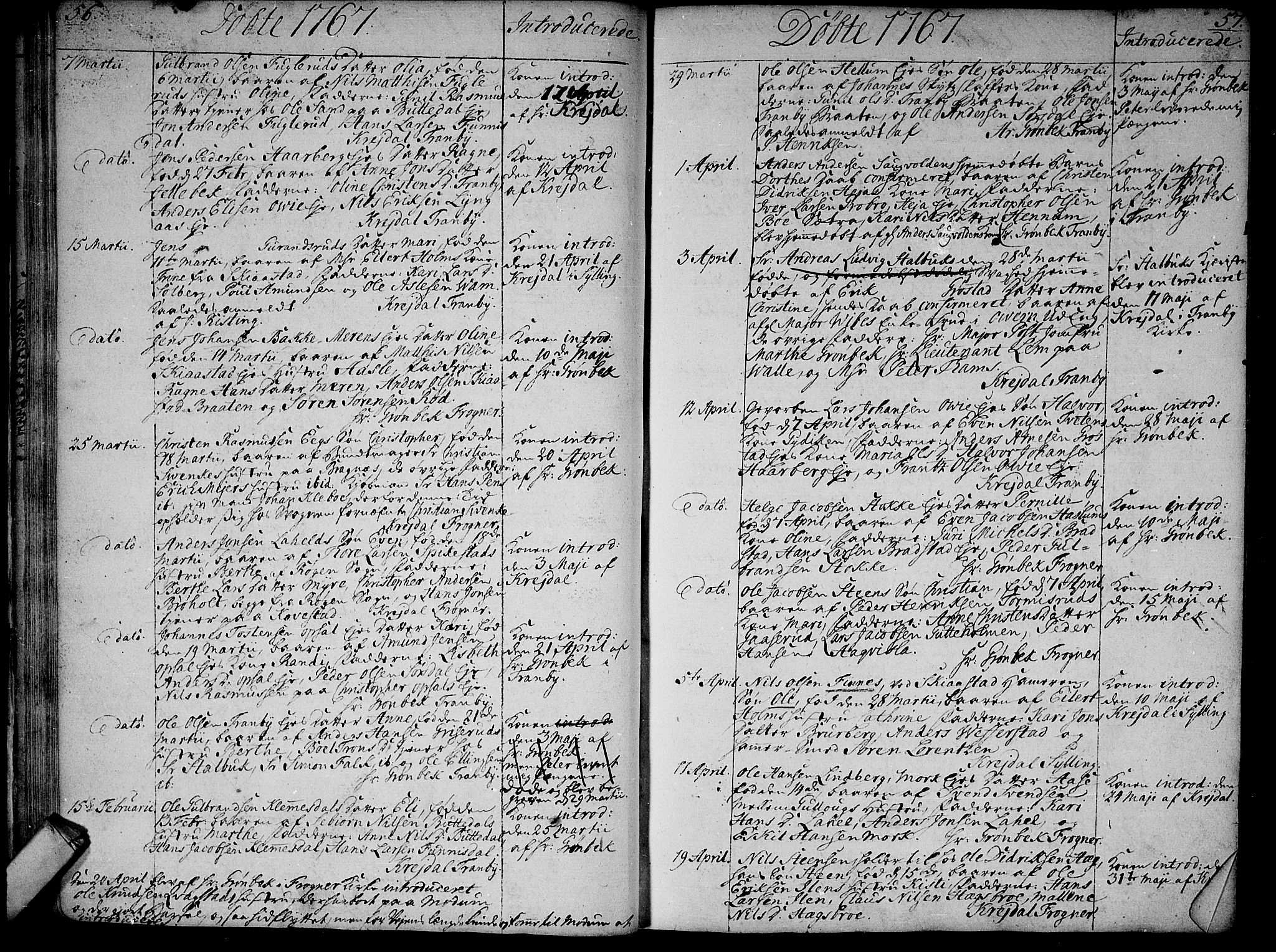 Lier kirkebøker, AV/SAKO-A-230/F/Fa/L0005: Parish register (official) no. I 5, 1764-1777, p. 56-57