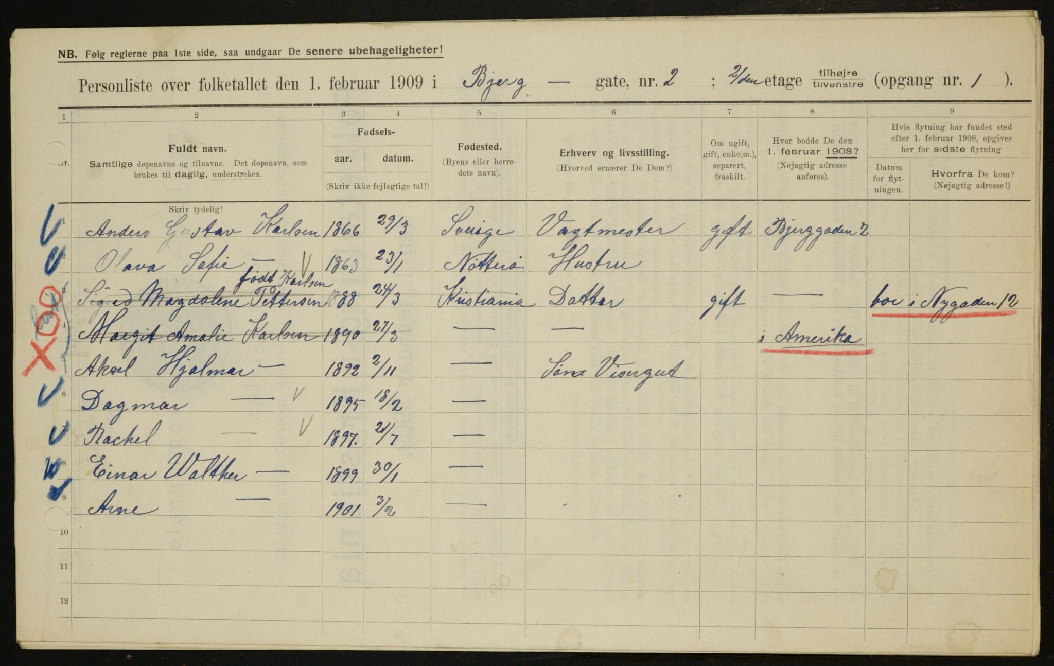 OBA, Municipal Census 1909 for Kristiania, 1909, p. 4916
