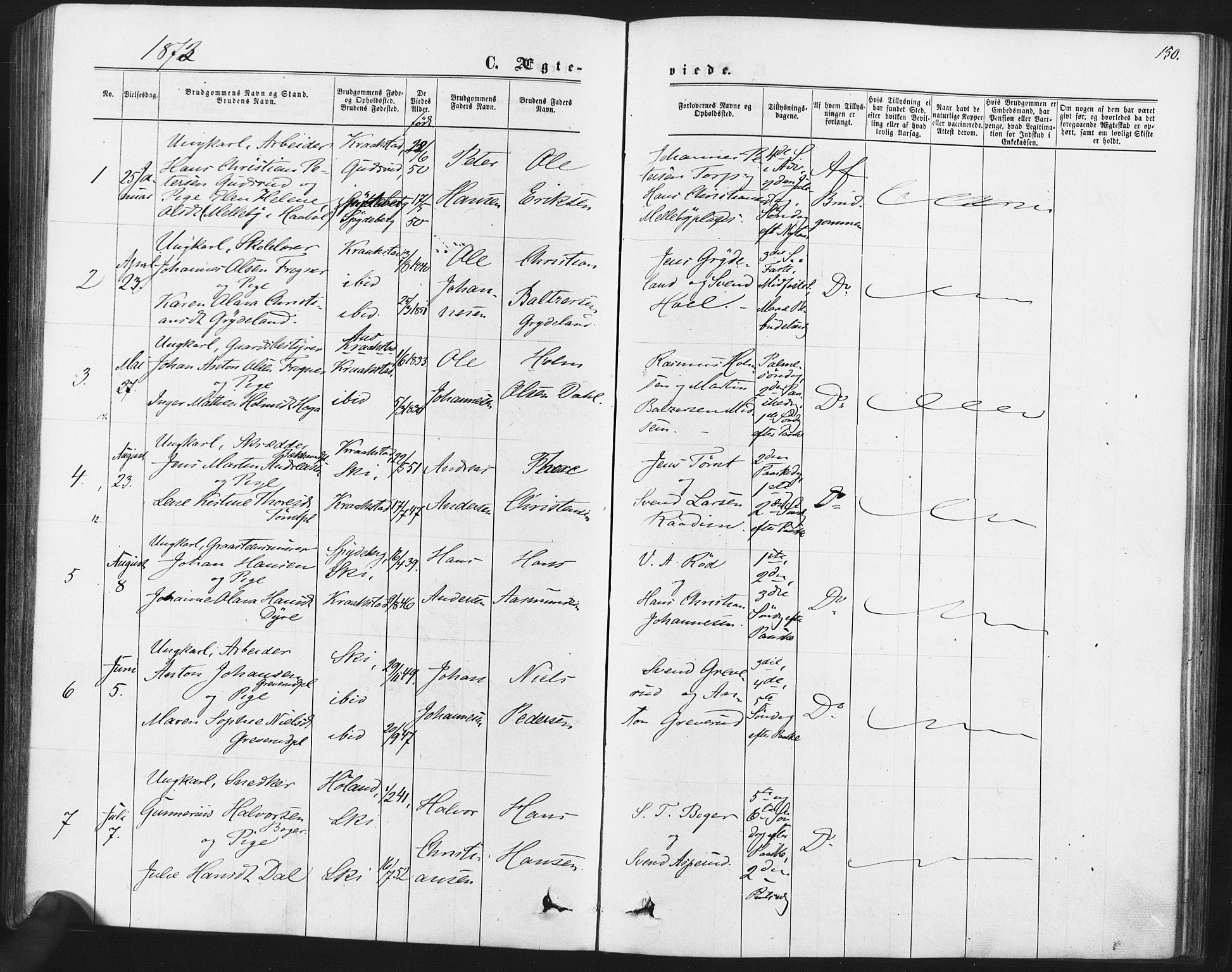 Kråkstad prestekontor Kirkebøker, AV/SAO-A-10125a/F/Fa/L0008: Parish register (official) no. I 8, 1870-1879, p. 150