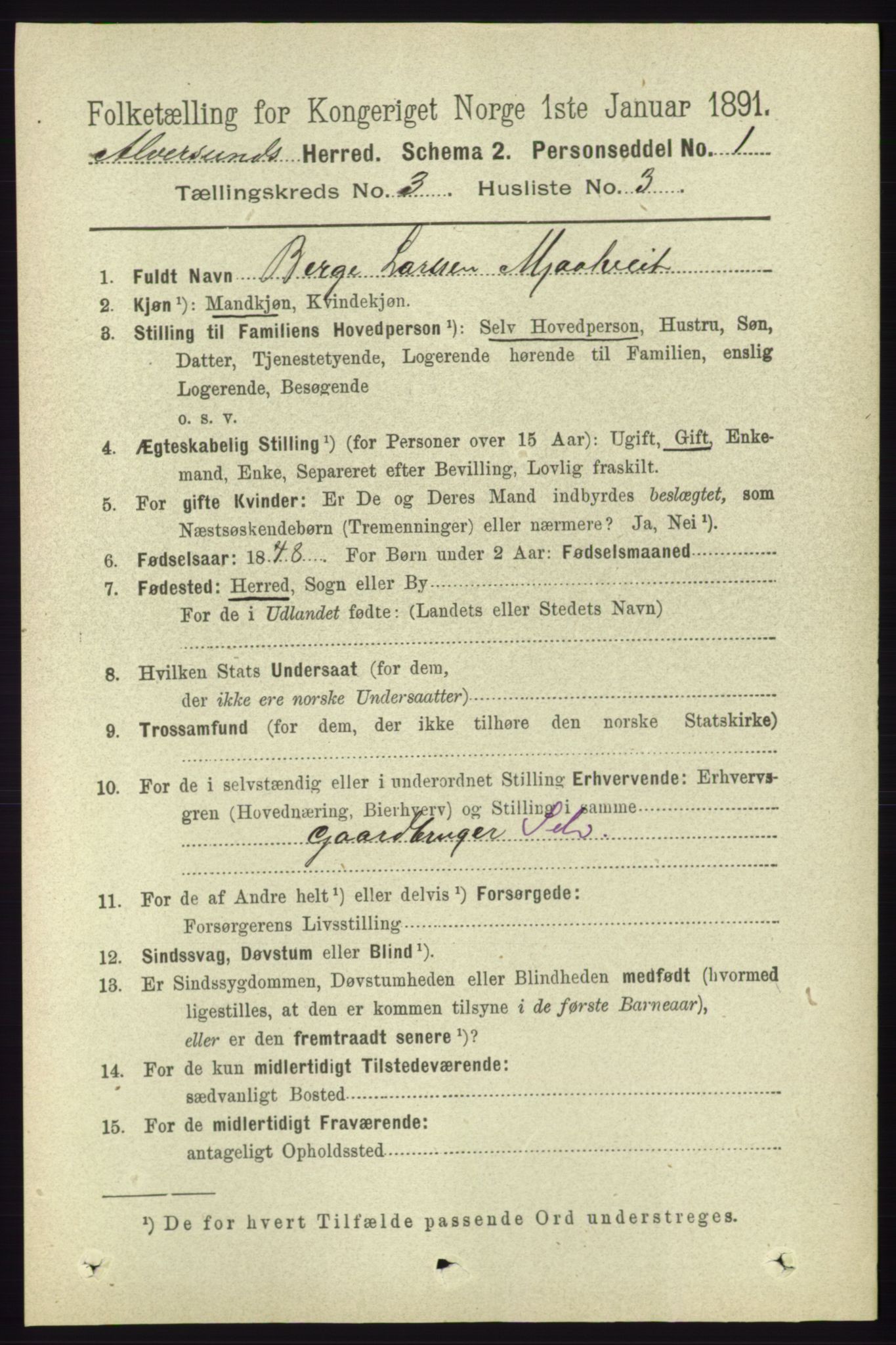 RA, 1891 census for 1257 Alversund, 1891, p. 1040