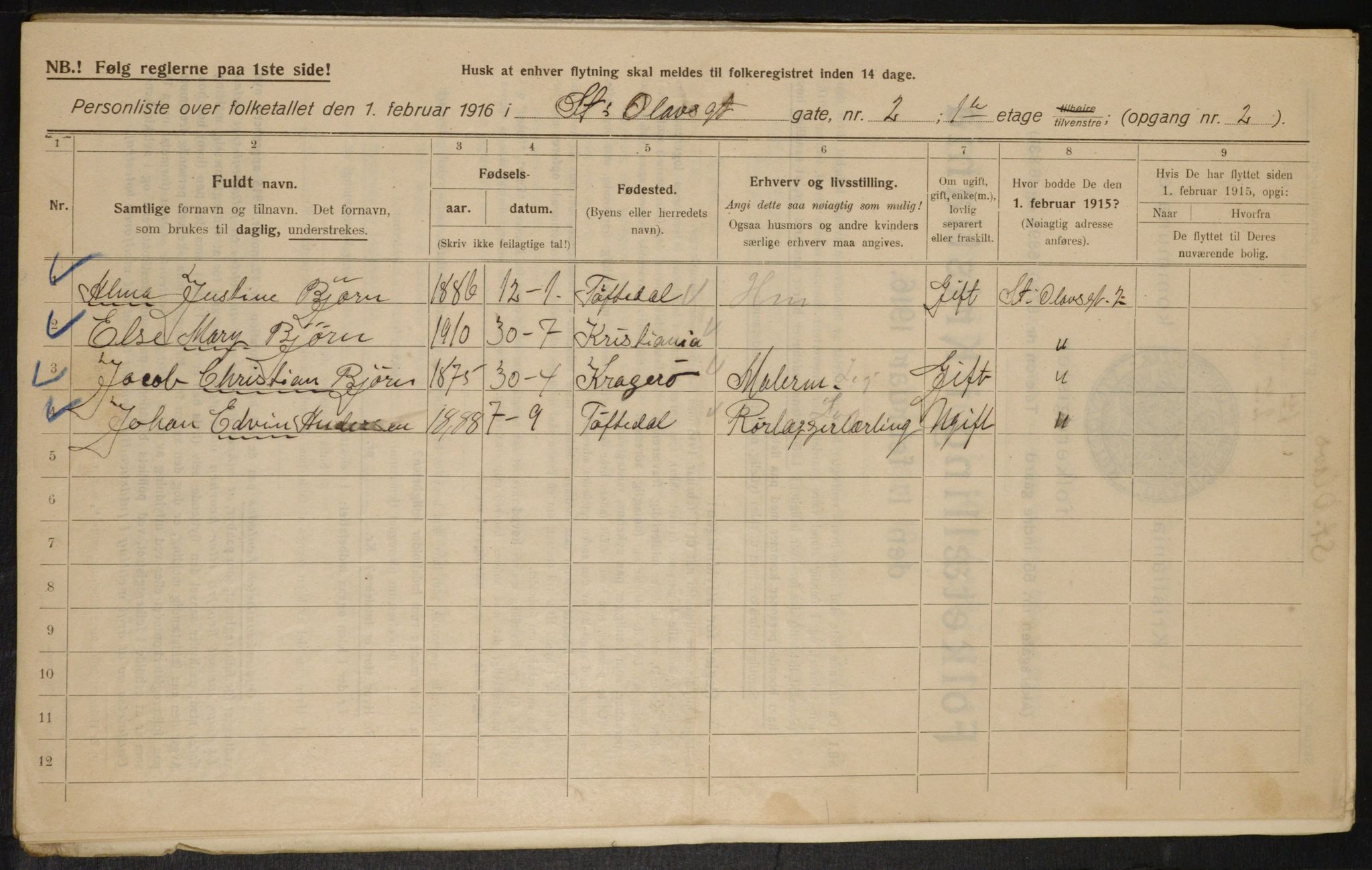 OBA, Municipal Census 1916 for Kristiania, 1916, p. 90173