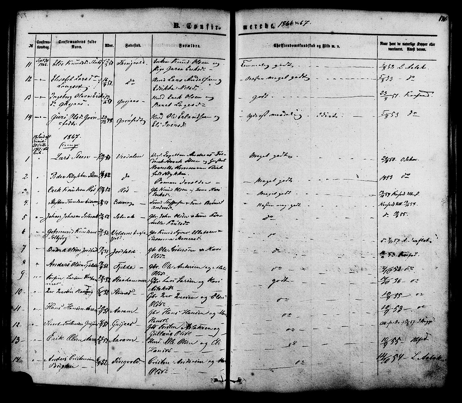 Ministerialprotokoller, klokkerbøker og fødselsregistre - Møre og Romsdal, SAT/A-1454/551/L0625: Parish register (official) no. 551A05, 1846-1879, p. 176