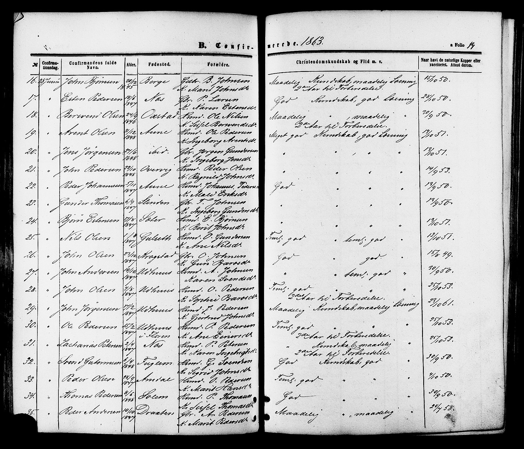 Ministerialprotokoller, klokkerbøker og fødselsregistre - Sør-Trøndelag, AV/SAT-A-1456/695/L1147: Parish register (official) no. 695A07, 1860-1877, p. 19