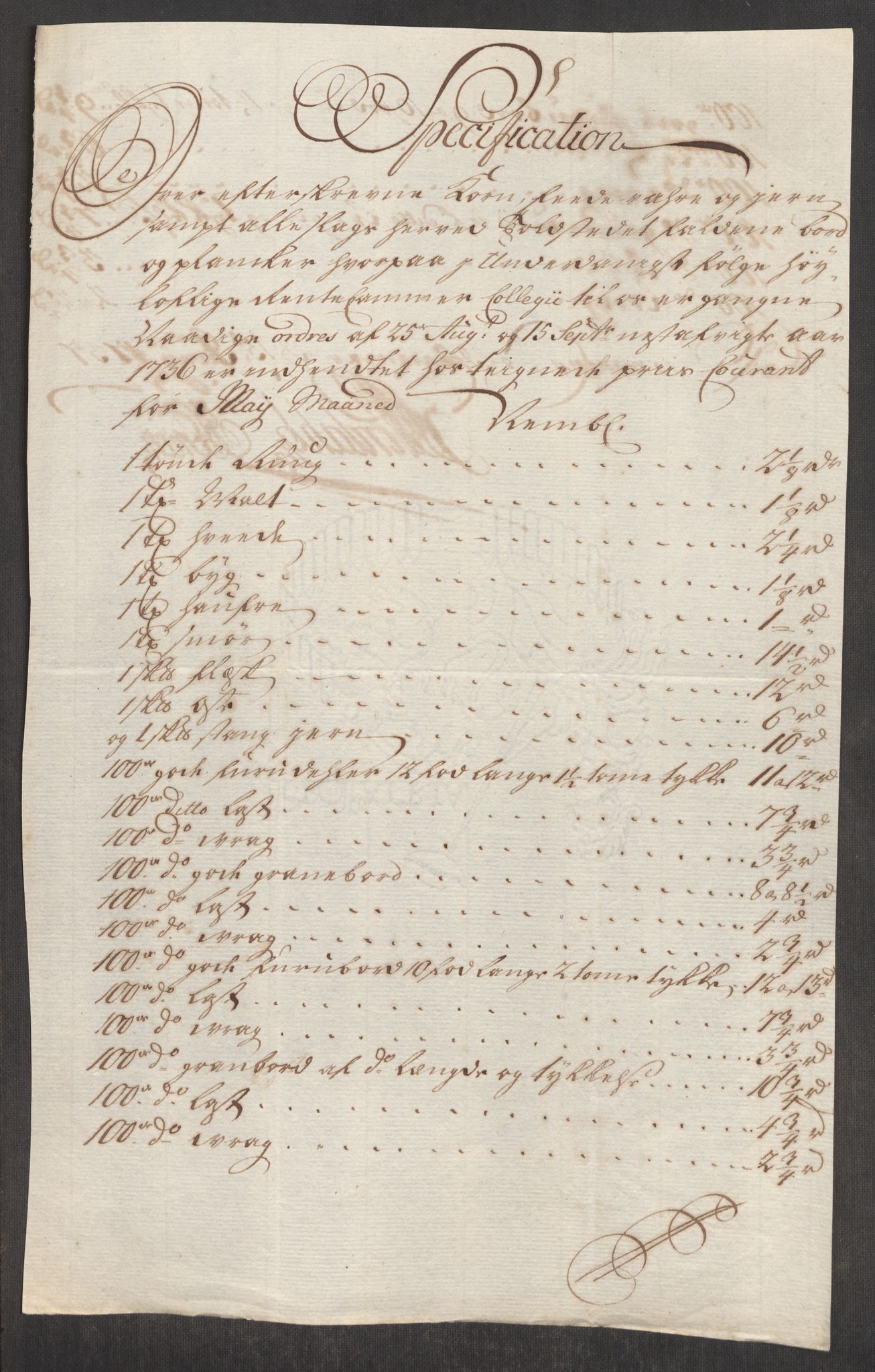 Rentekammeret inntil 1814, Realistisk ordnet avdeling, AV/RA-EA-4070/Oe/L0001: [Ø1]: Priskuranter, 1712-1739, p. 501