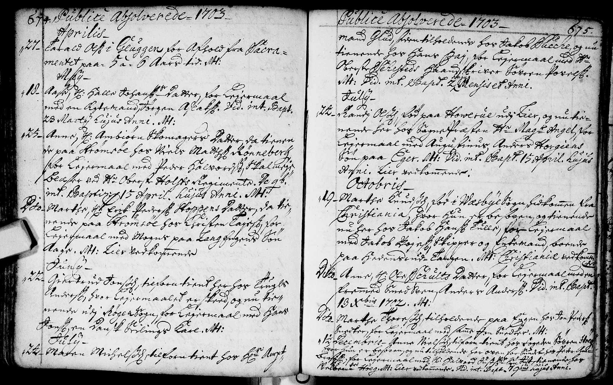 Bragernes kirkebøker, AV/SAKO-A-6/F/Fa/L0002: Parish register (official) no. I 2, 1680-1705, p. 674-675