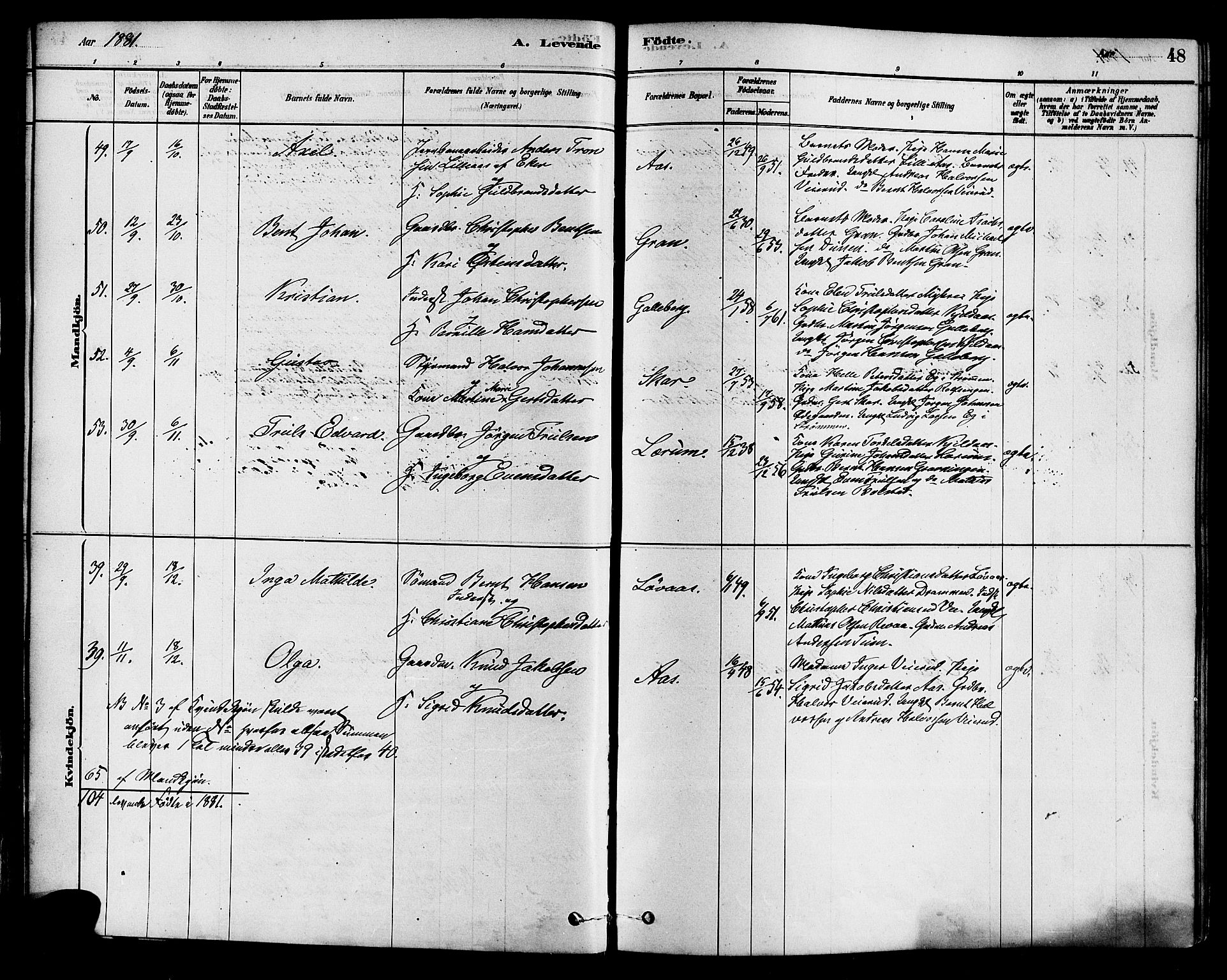 Sande Kirkebøker, AV/SAKO-A-53/F/Fa/L0006: Parish register (official) no. 6, 1878-1888, p. 48