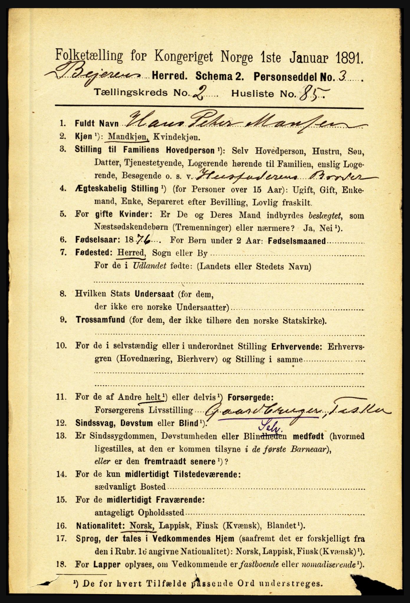 RA, 1891 census for 1839 Beiarn, 1891, p. 952