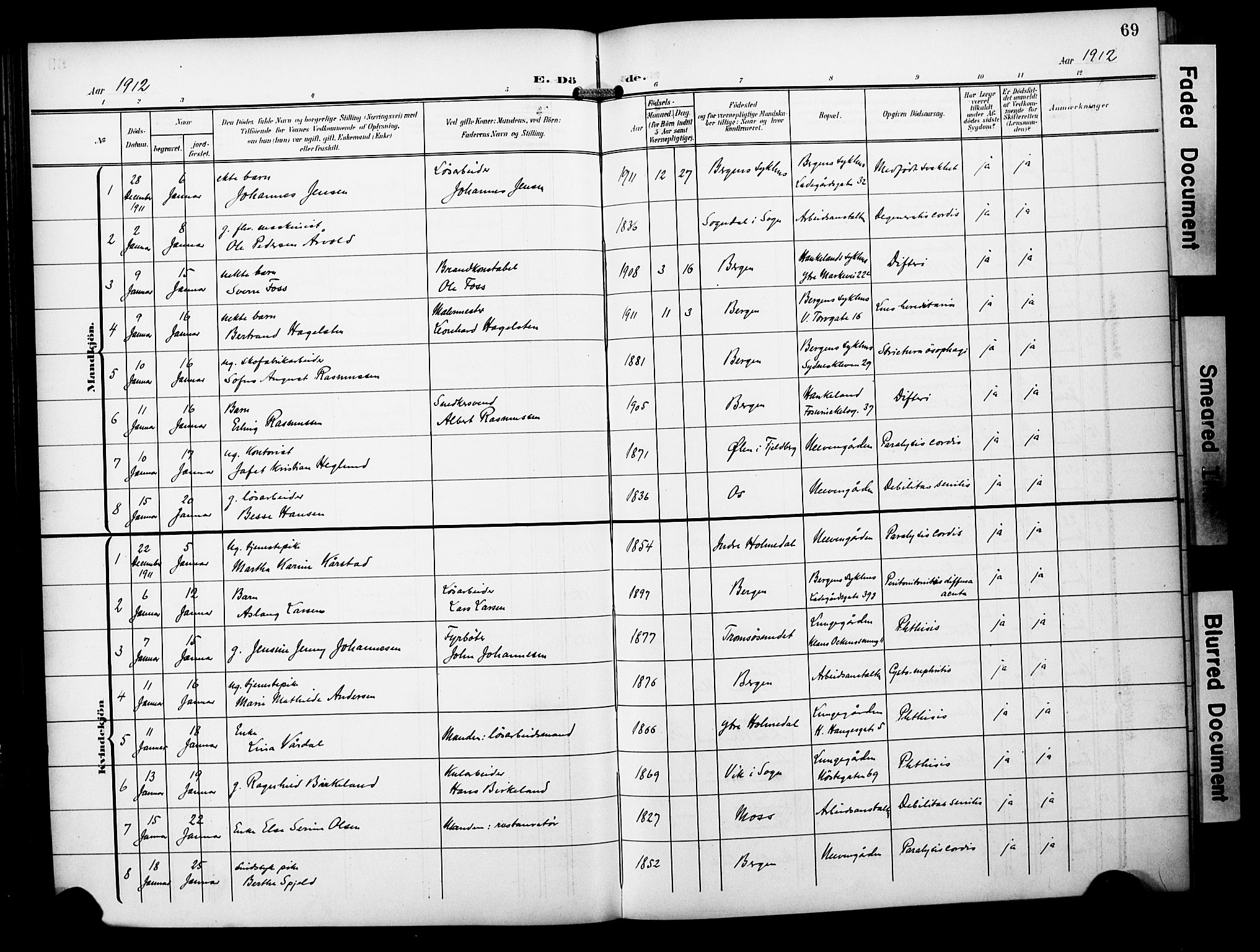 Bergen kommunale pleiehjem - stiftelsespresten, SAB/A-100281: Parish register (official) no. A 6, 1908-1920, p. 69