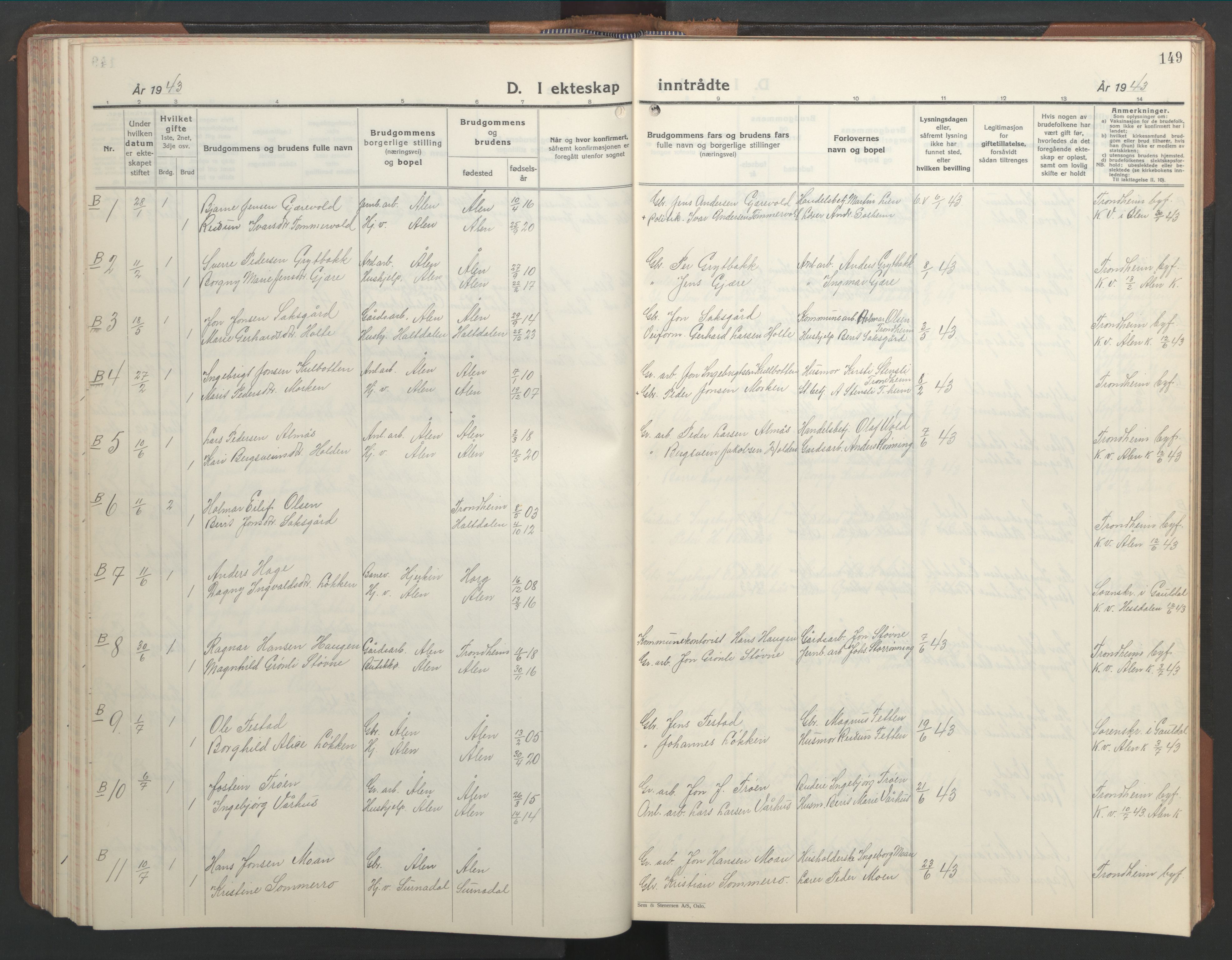 Ministerialprotokoller, klokkerbøker og fødselsregistre - Sør-Trøndelag, SAT/A-1456/686/L0986: Parish register (copy) no. 686C02, 1933-1950, p. 149