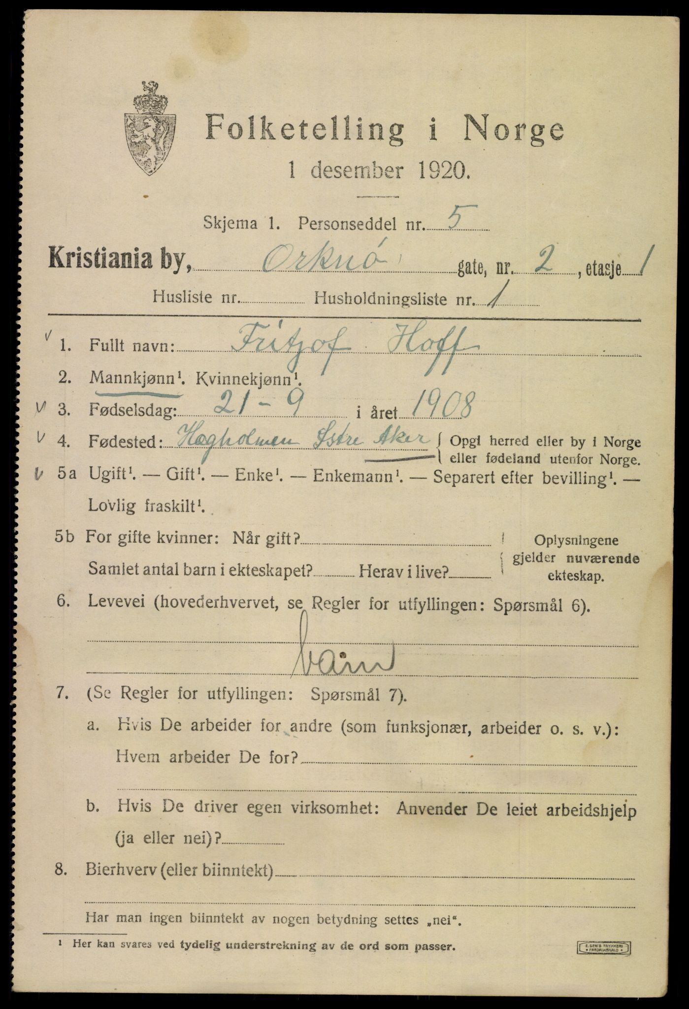 SAO, 1920 census for Kristiania, 1920, p. 434891