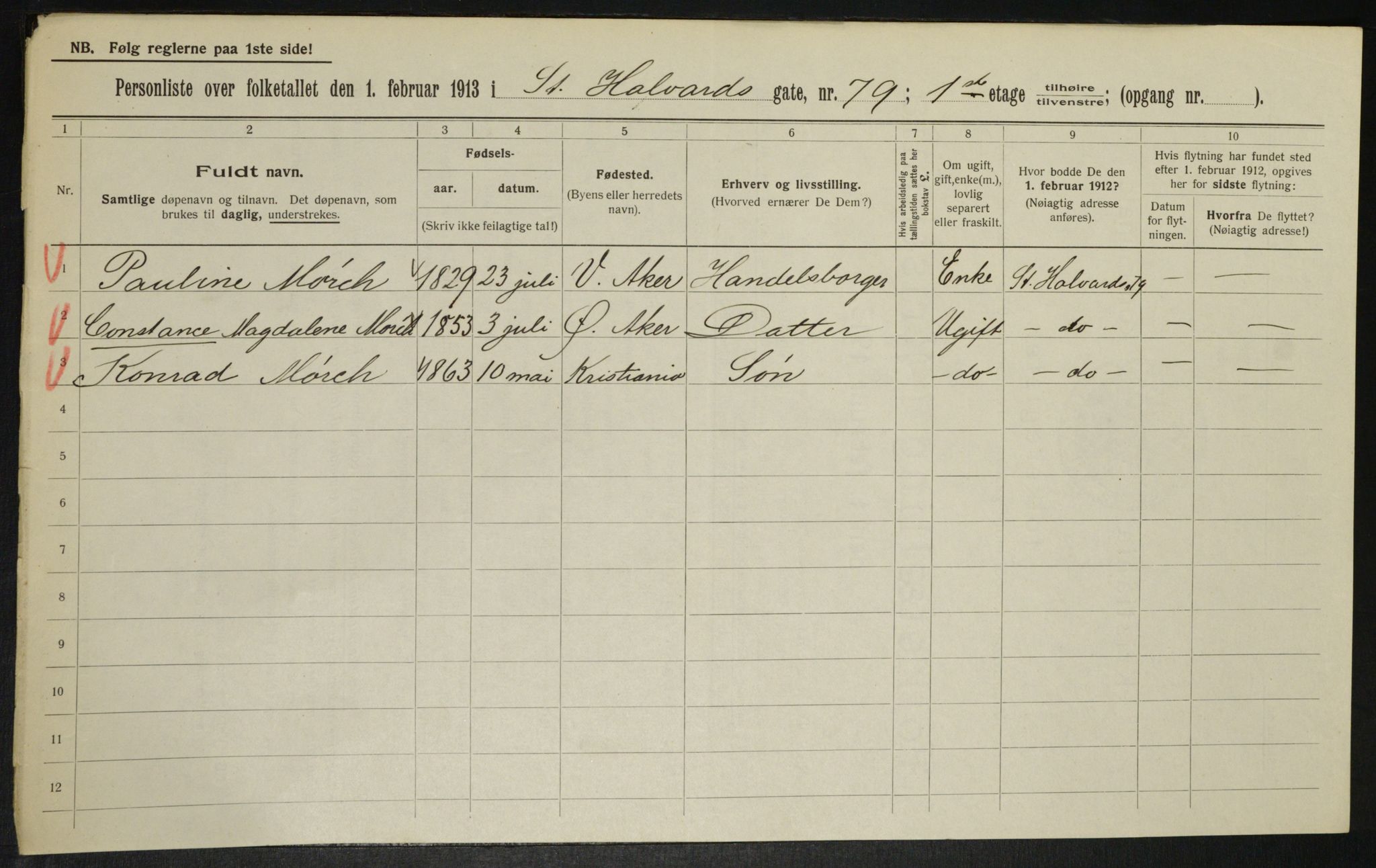 OBA, Municipal Census 1913 for Kristiania, 1913, p. 87896