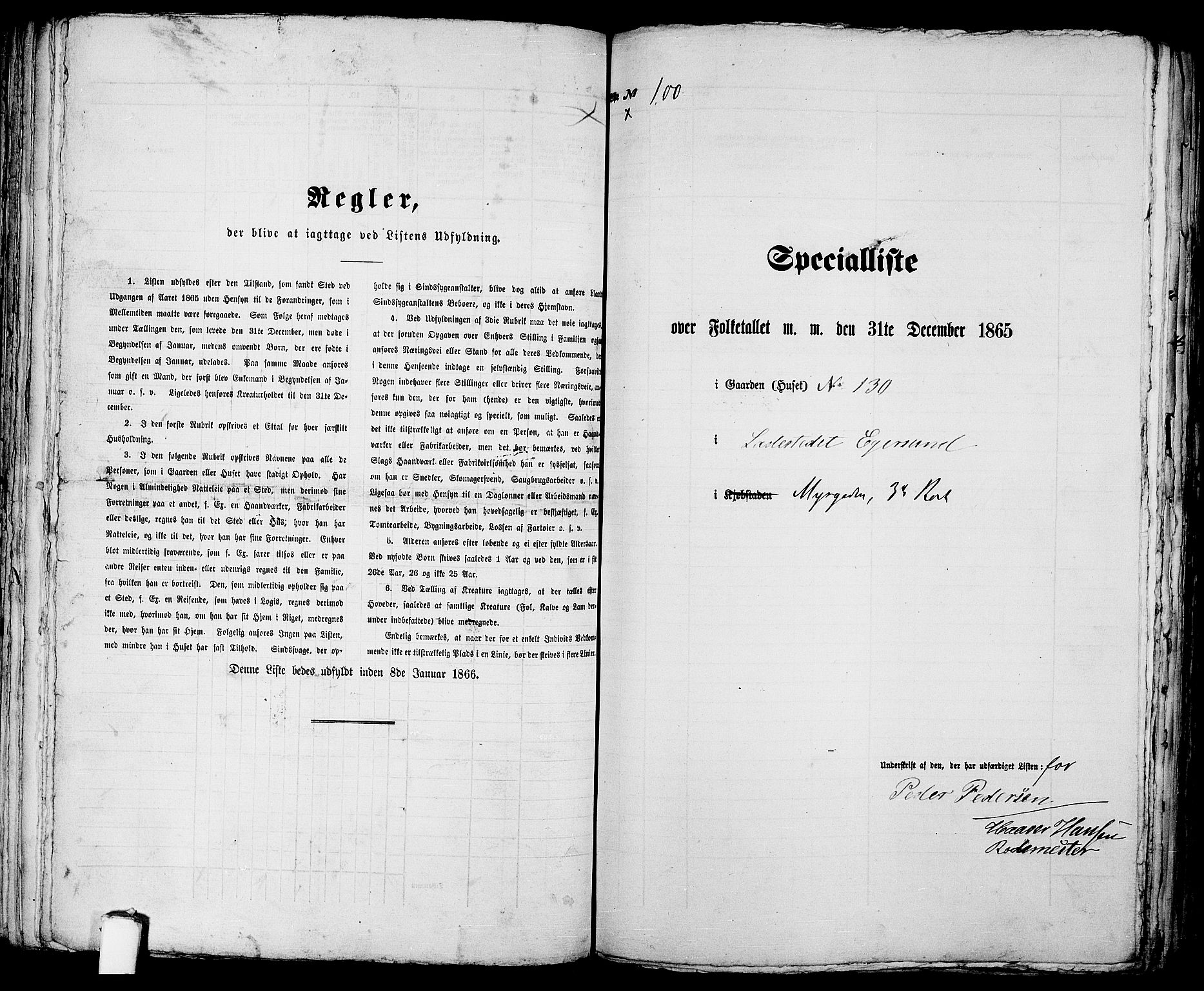 RA, 1865 census for Eigersund parish, Egersund town, 1865, p. 209