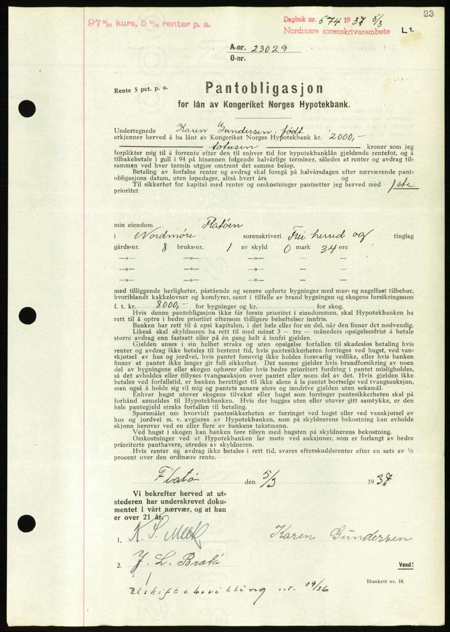 Nordmøre sorenskriveri, AV/SAT-A-4132/1/2/2Ca/L0091: Mortgage book no. B81, 1937-1937, Diary no: : 574/1937