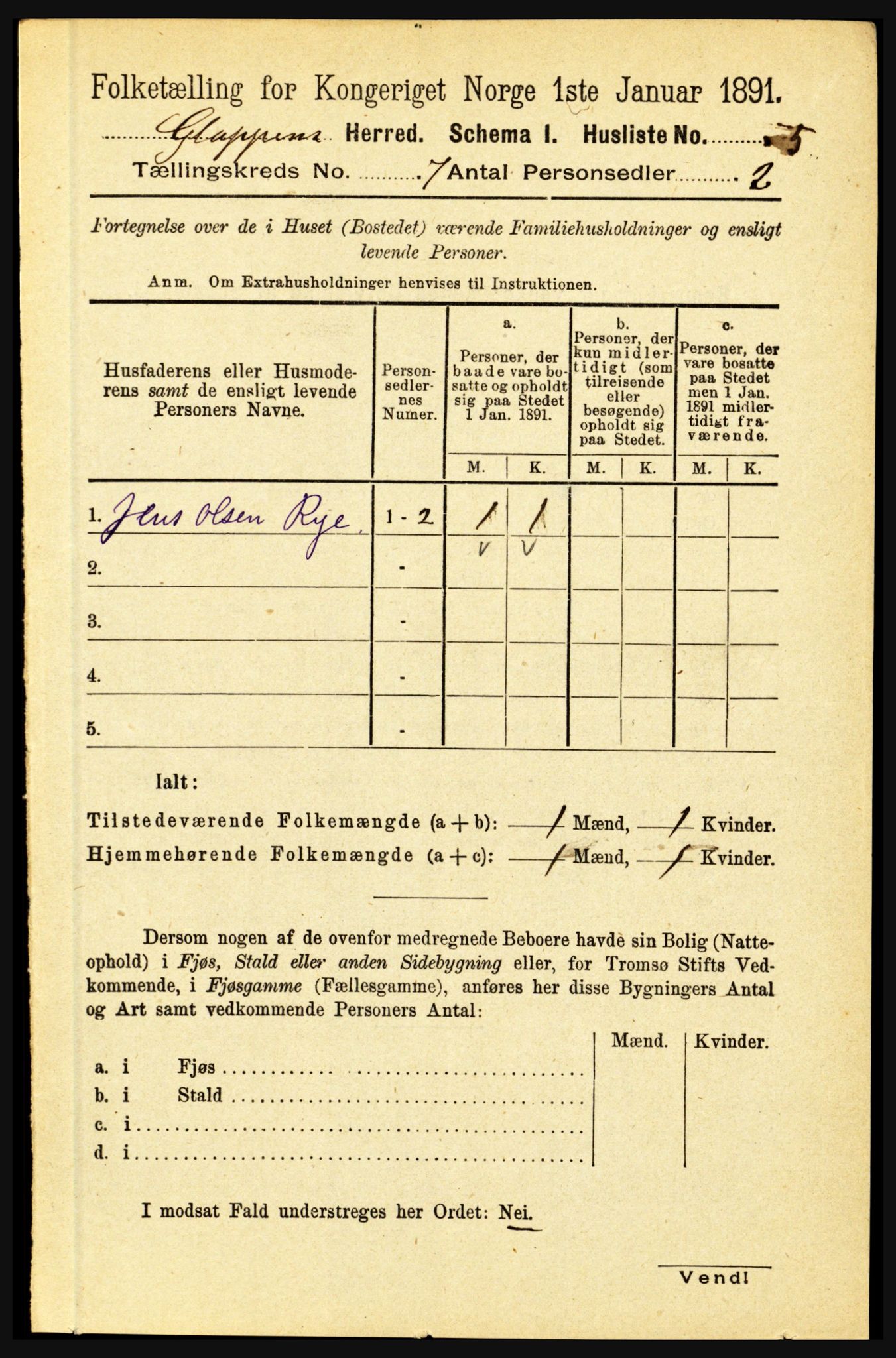 RA, 1891 census for 1445 Gloppen, 1891, p. 2587