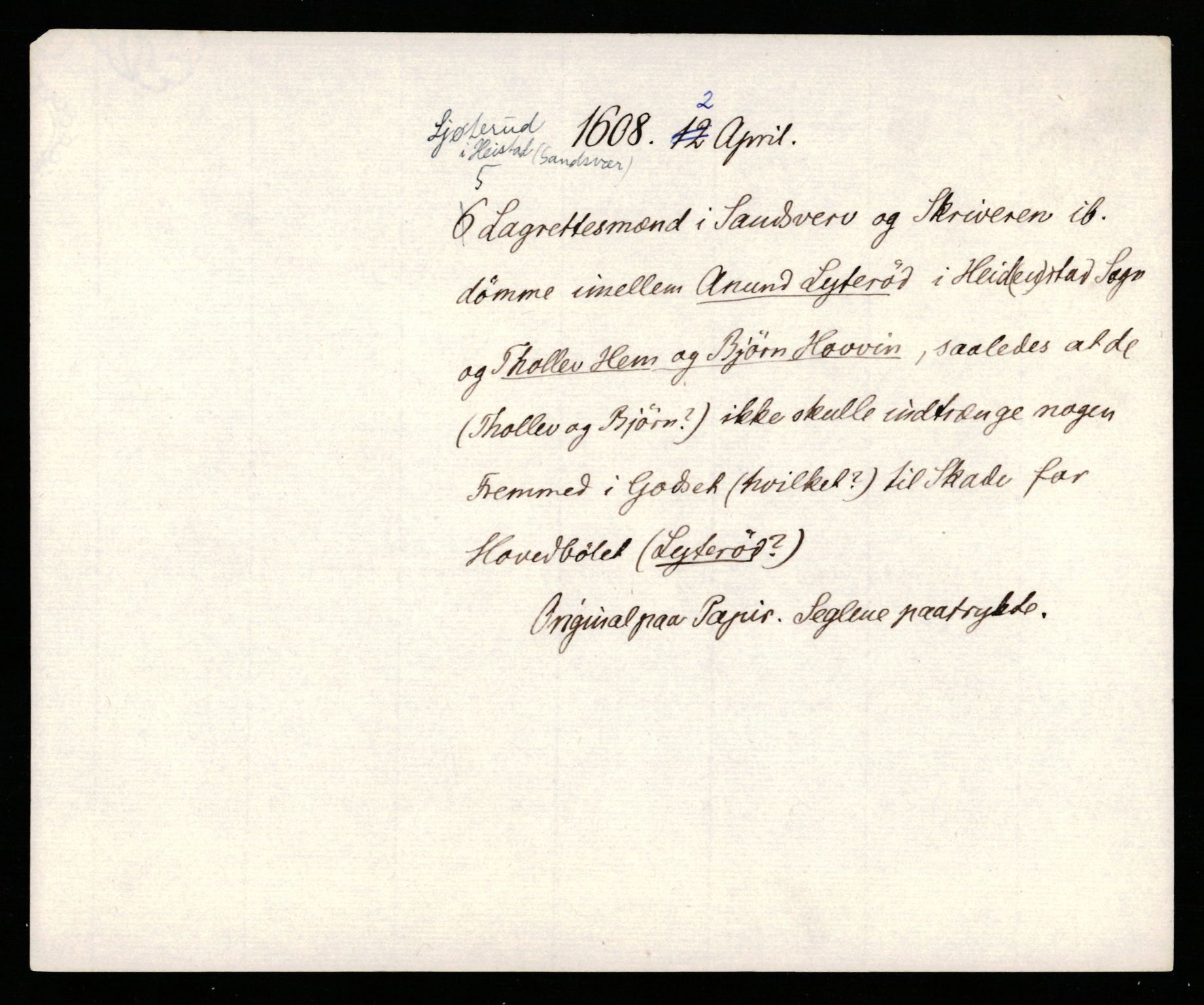 Riksarkivets diplomsamling, AV/RA-EA-5965/F35/F35b/L0005: Riksarkivets diplomer, seddelregister, 1601-1612, p. 483