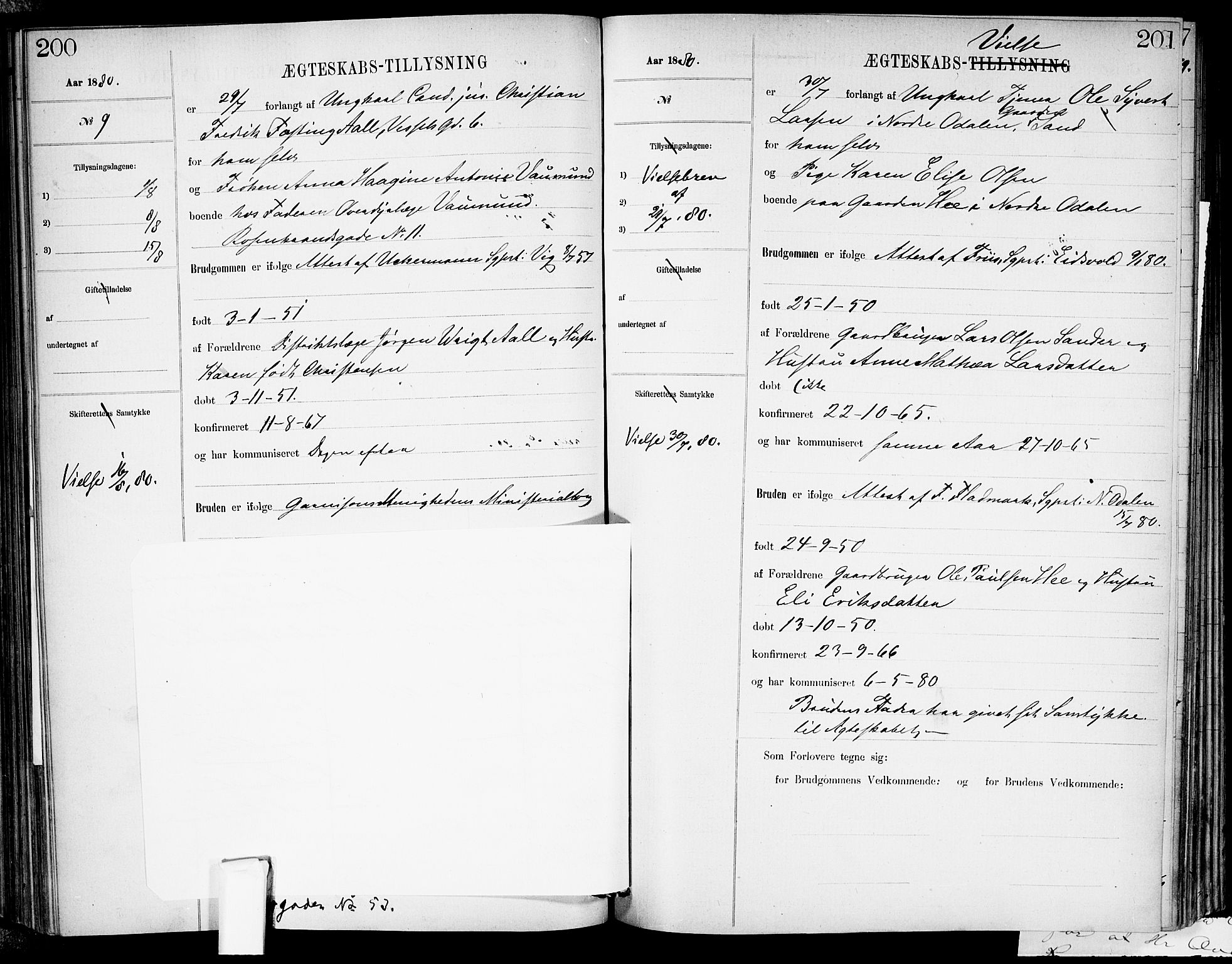 Garnisonsmenigheten Kirkebøker, AV/SAO-A-10846/H/Ha/L0007: Banns register no. I 7, 1872-1893, p. 200-201