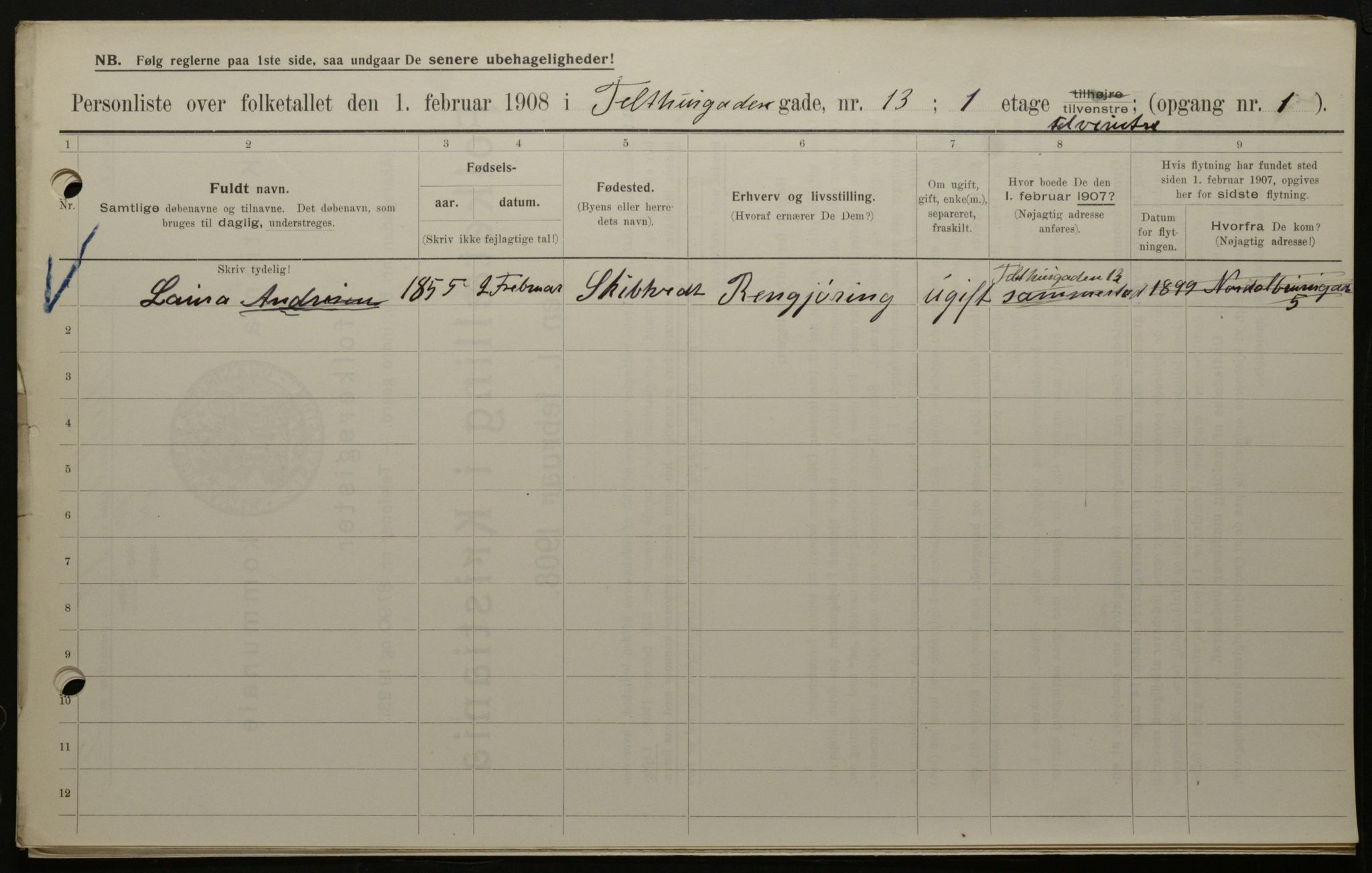 OBA, Municipal Census 1908 for Kristiania, 1908, p. 96737