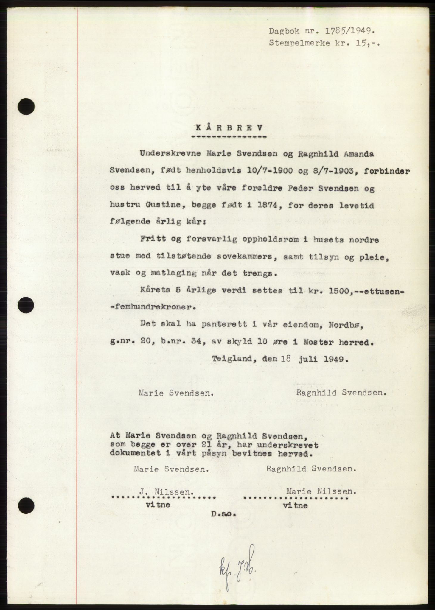 Sunnhordland sorenskrivar, AV/SAB-A-2401: Mortgage book no. B75-79, 1948-1950, Diary no: : 1785/1949