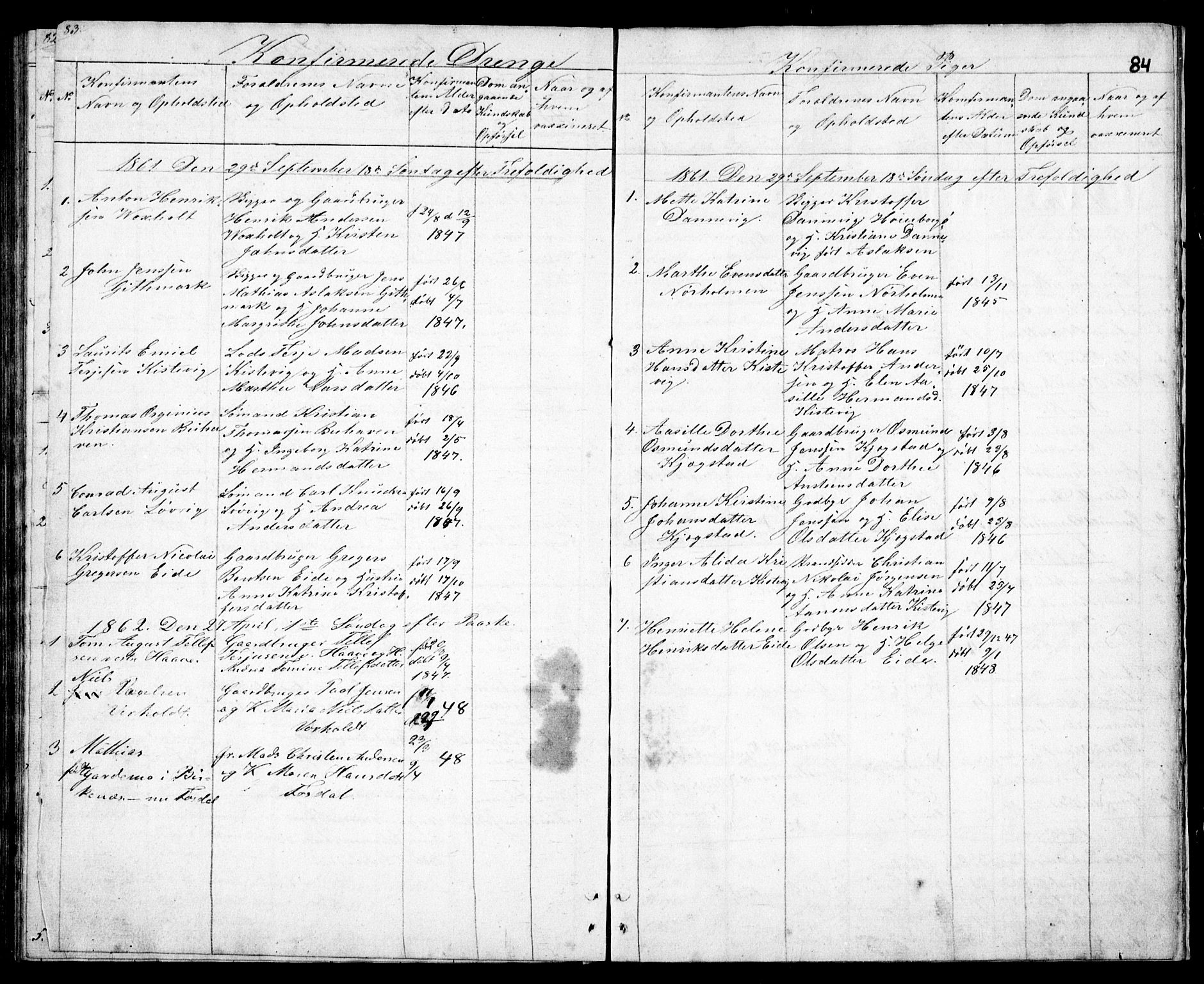 Hommedal sokneprestkontor, AV/SAK-1111-0023/F/Fb/Fba/L0002: Parish register (copy) no. B 2, 1841-1863, p. 84