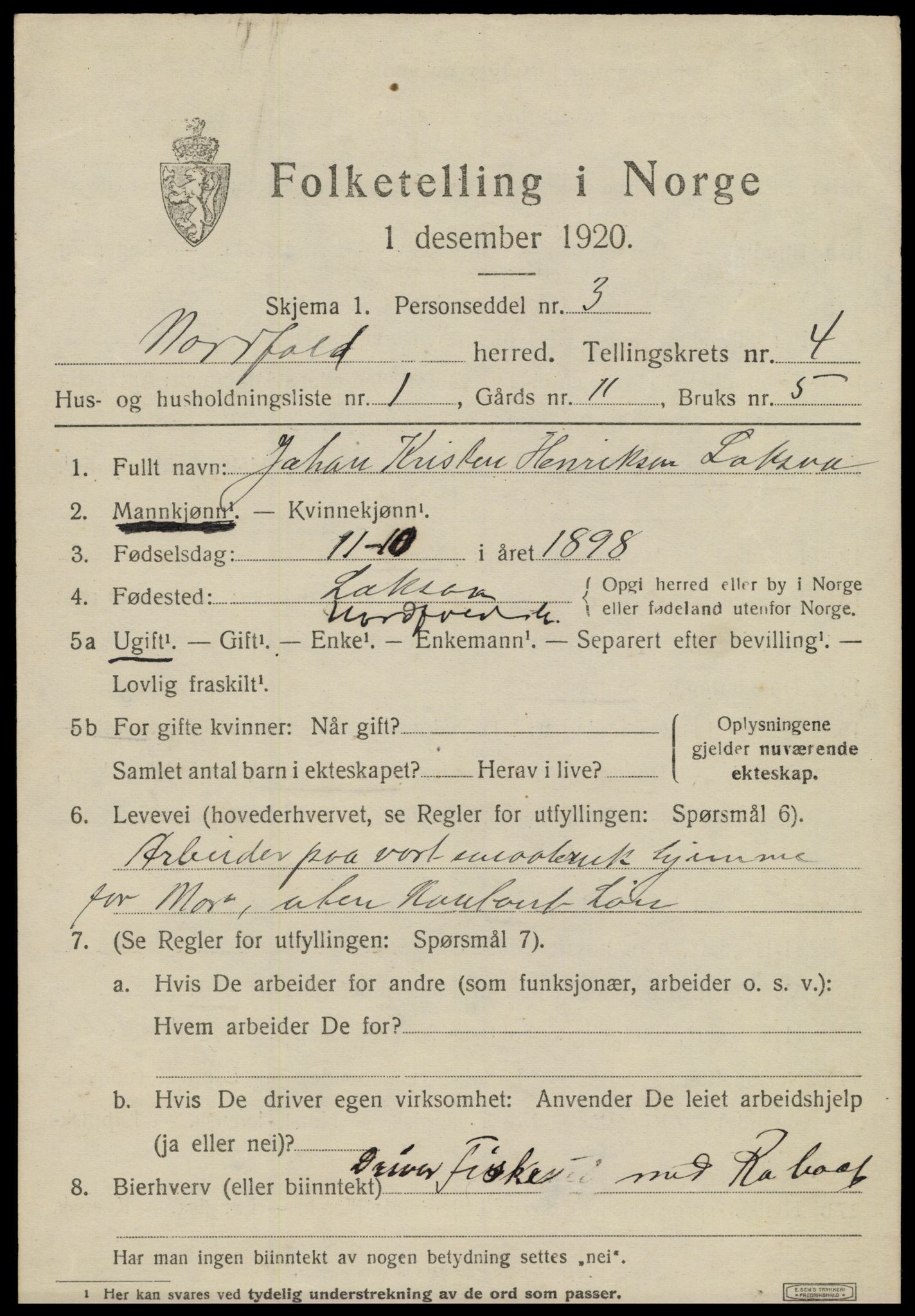 SAT, 1920 census for Nordfold, 1920, p. 1971